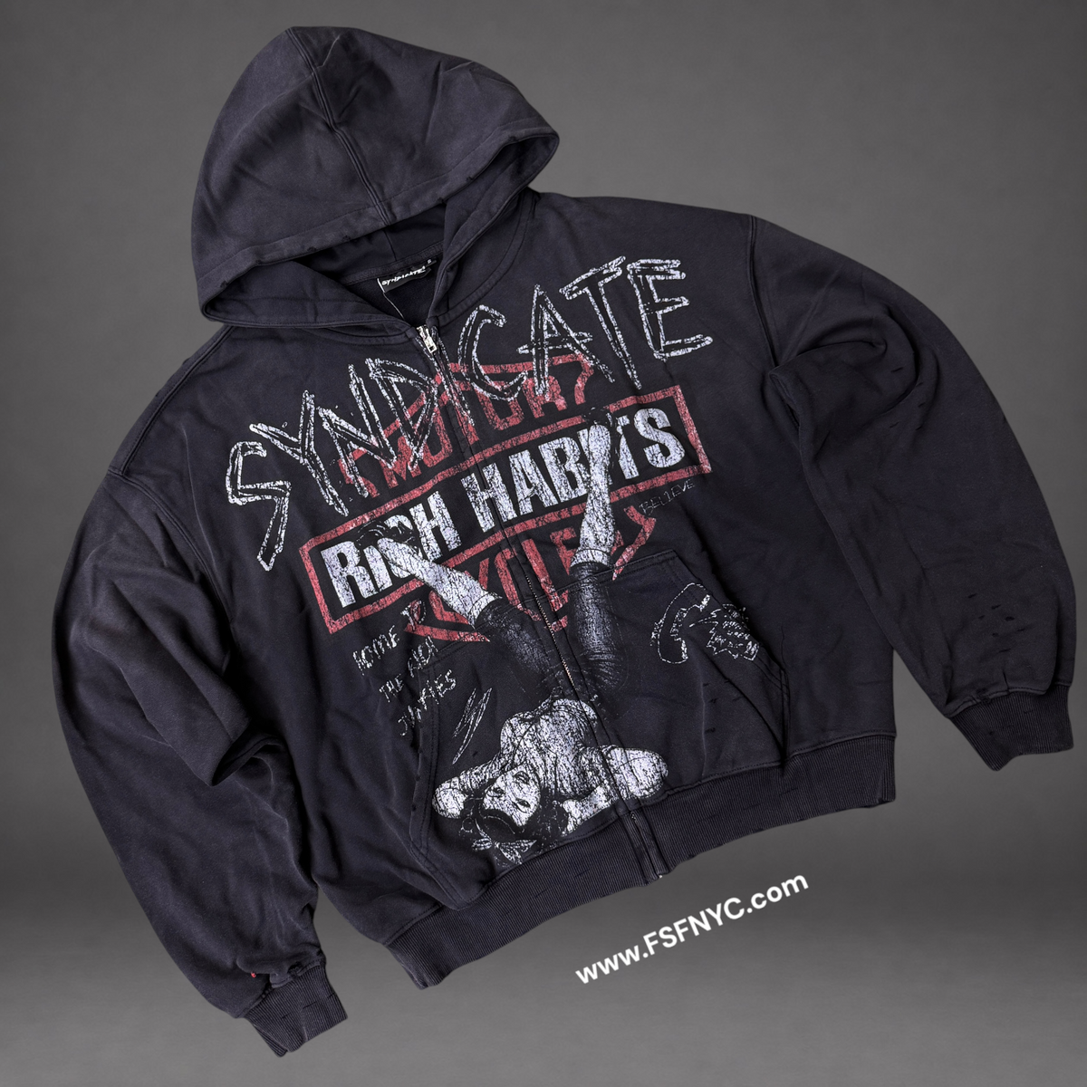 SYN - Rich Habits Zip Up Hoodie - Black