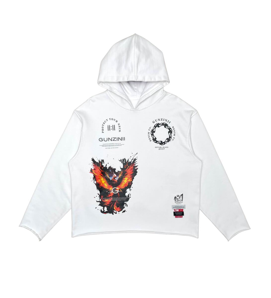 Gunzinii - Phoenix Cut off Hoodie - White - GZ328