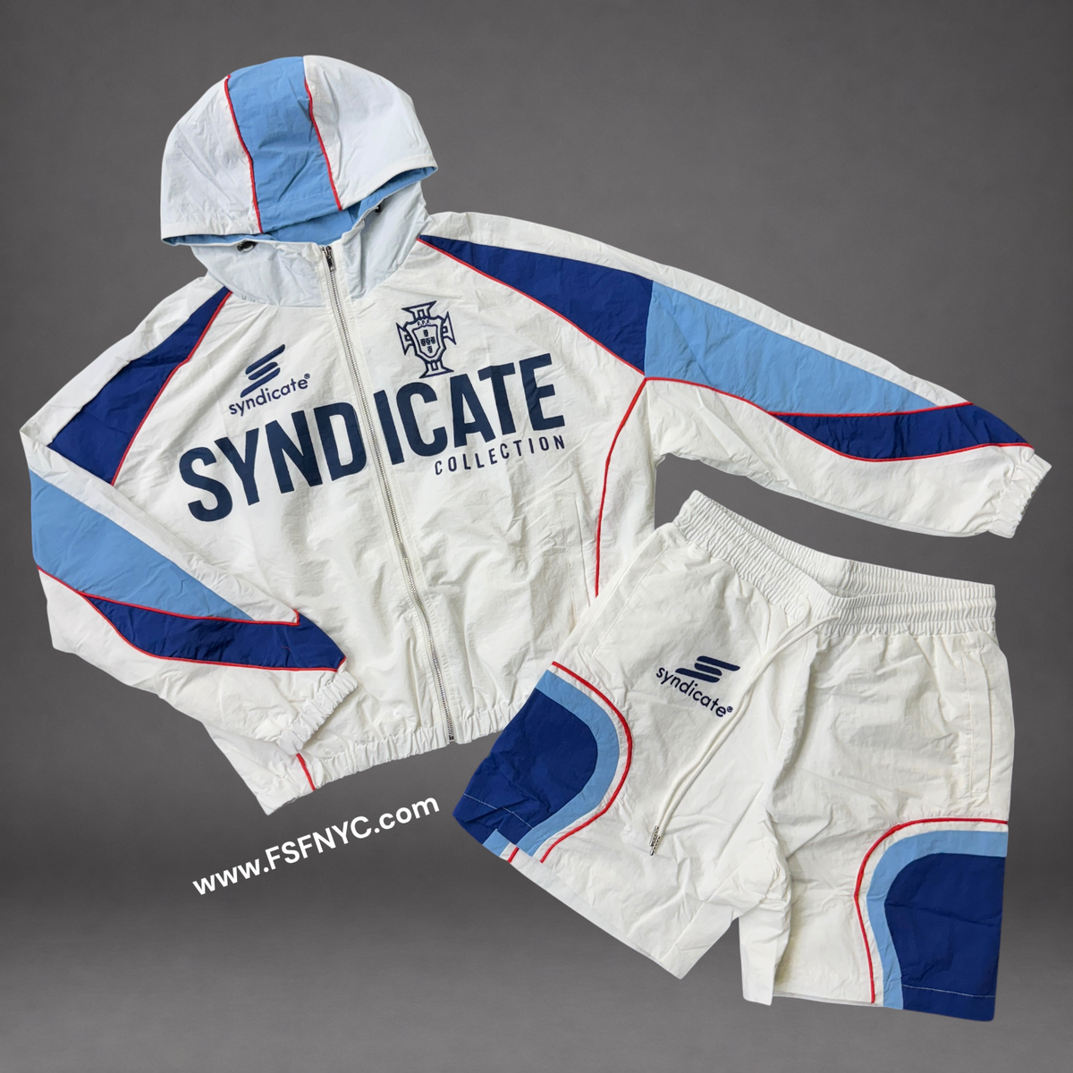 SYN - Nylon 1 Short Hoodie Set - Cream/Blue