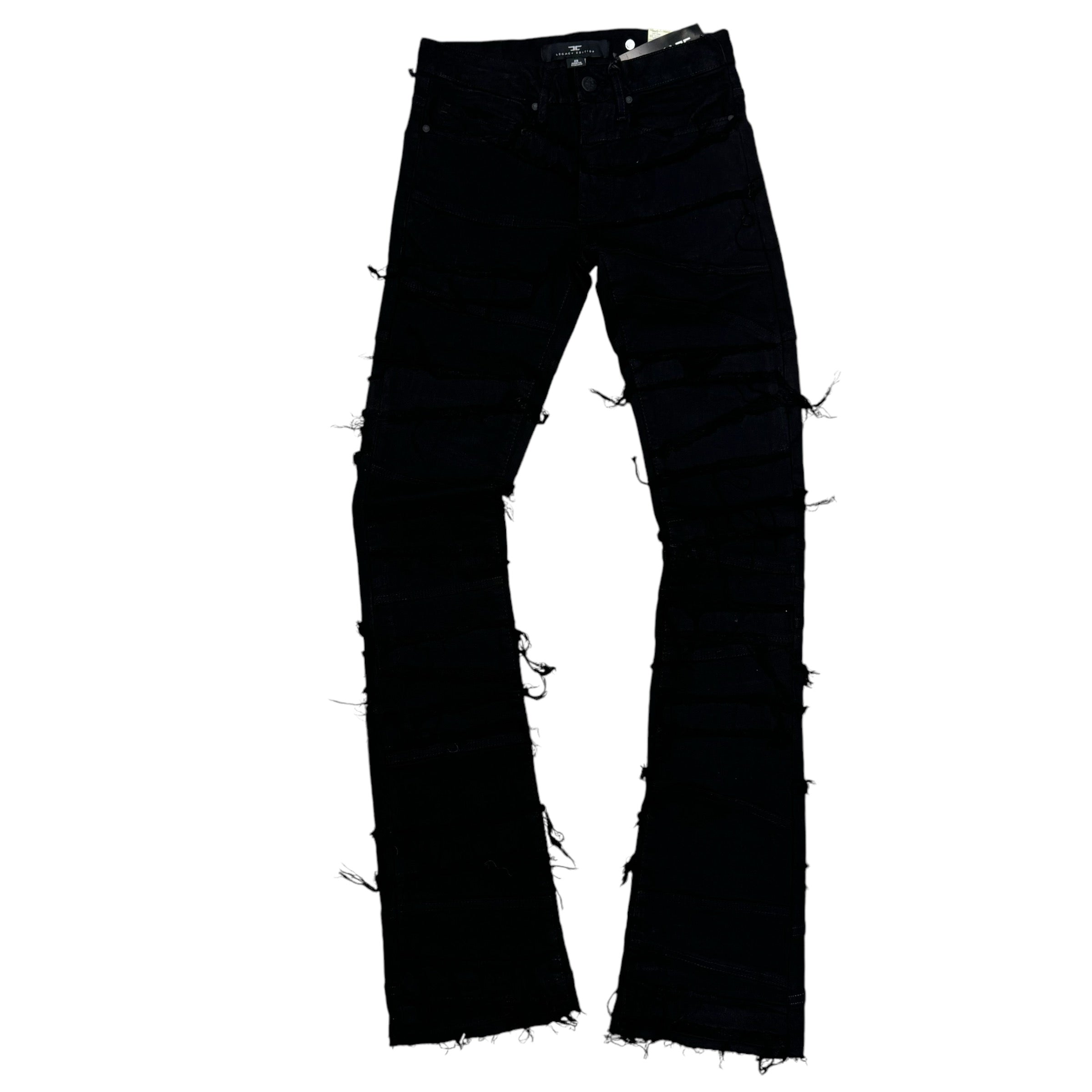 JC Stacked Panel Distress Denim Black JTF1150A