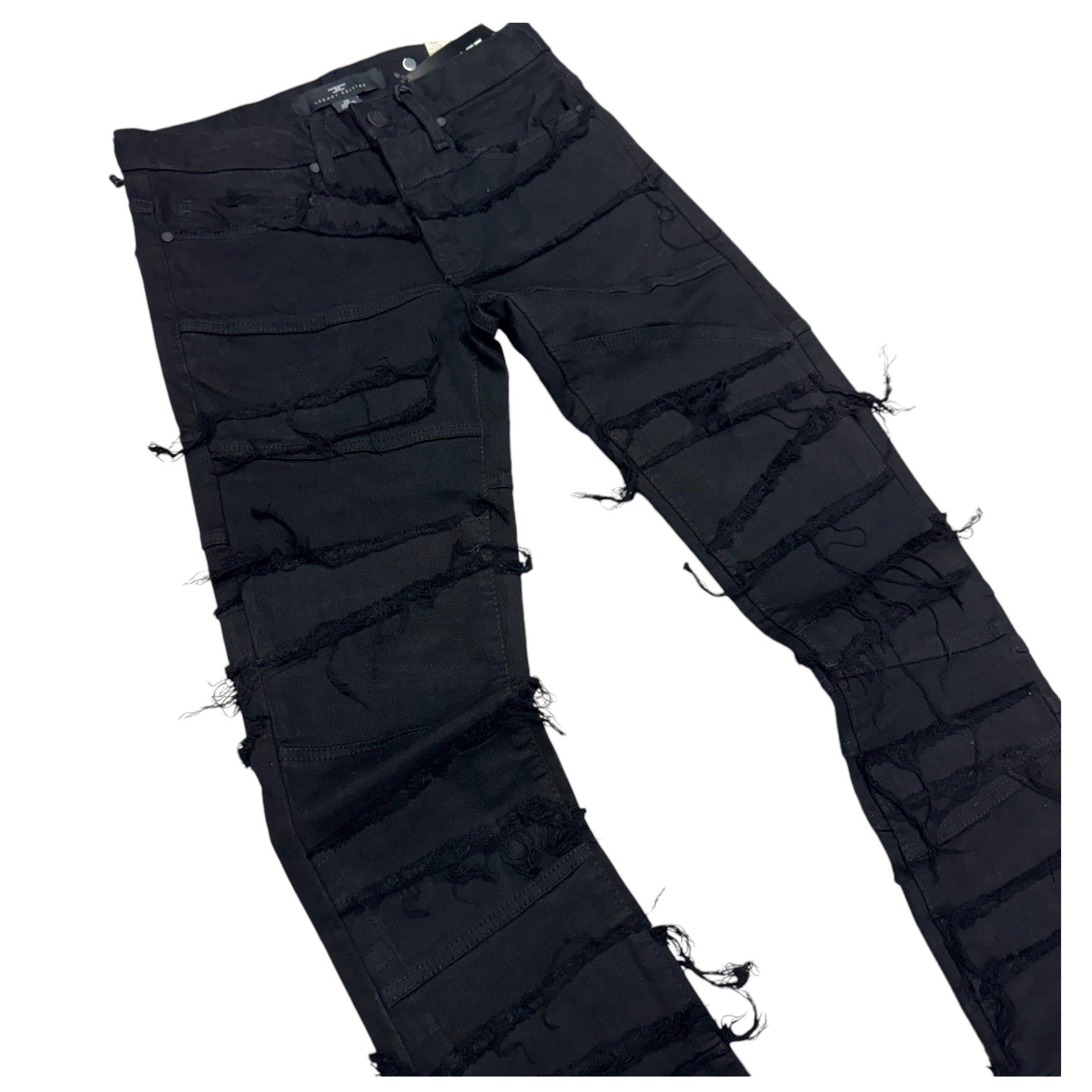 JC Stacked Panel Distress Denim Black JTF1150A