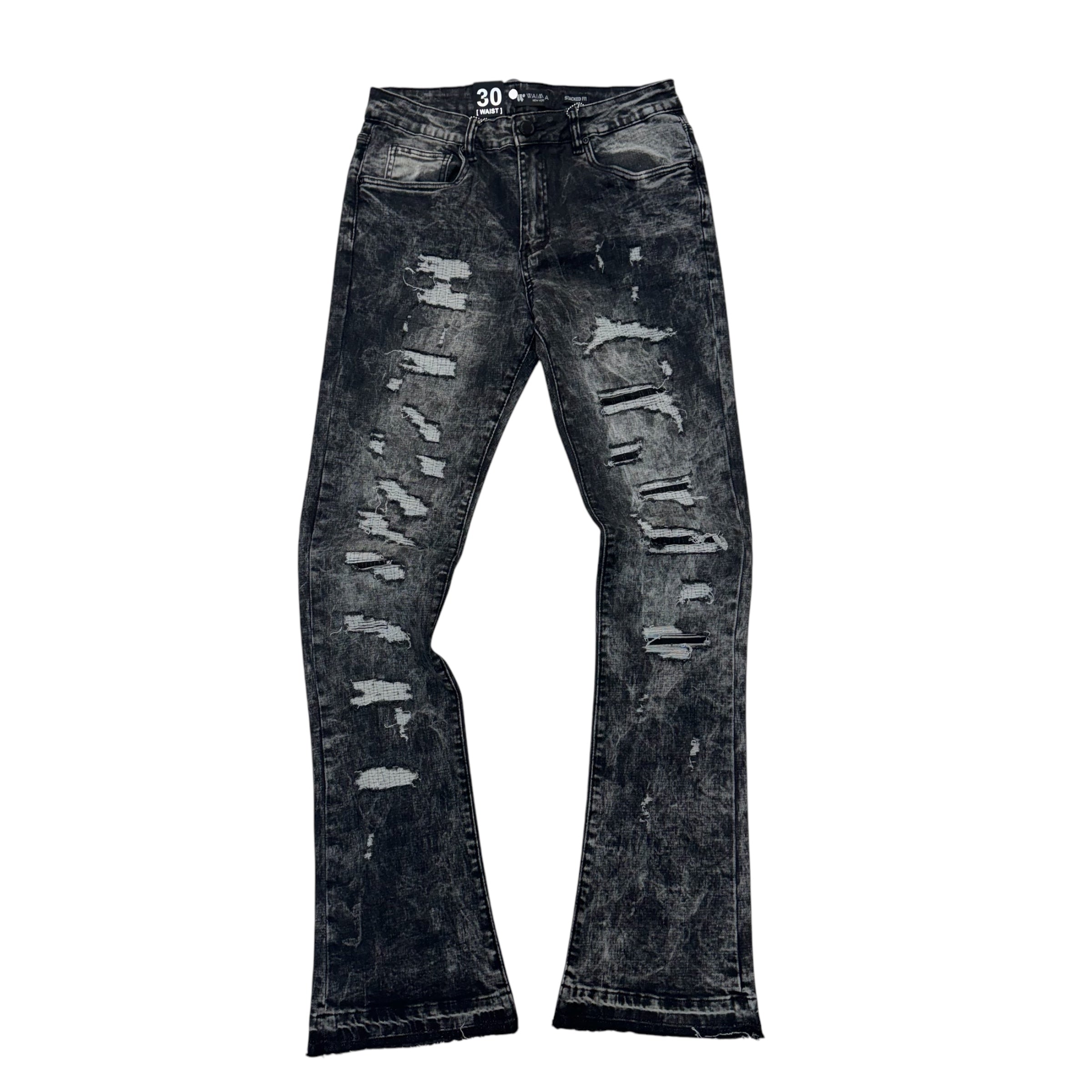 Waimea Stacked Distress All over Denim  wash Black M8196