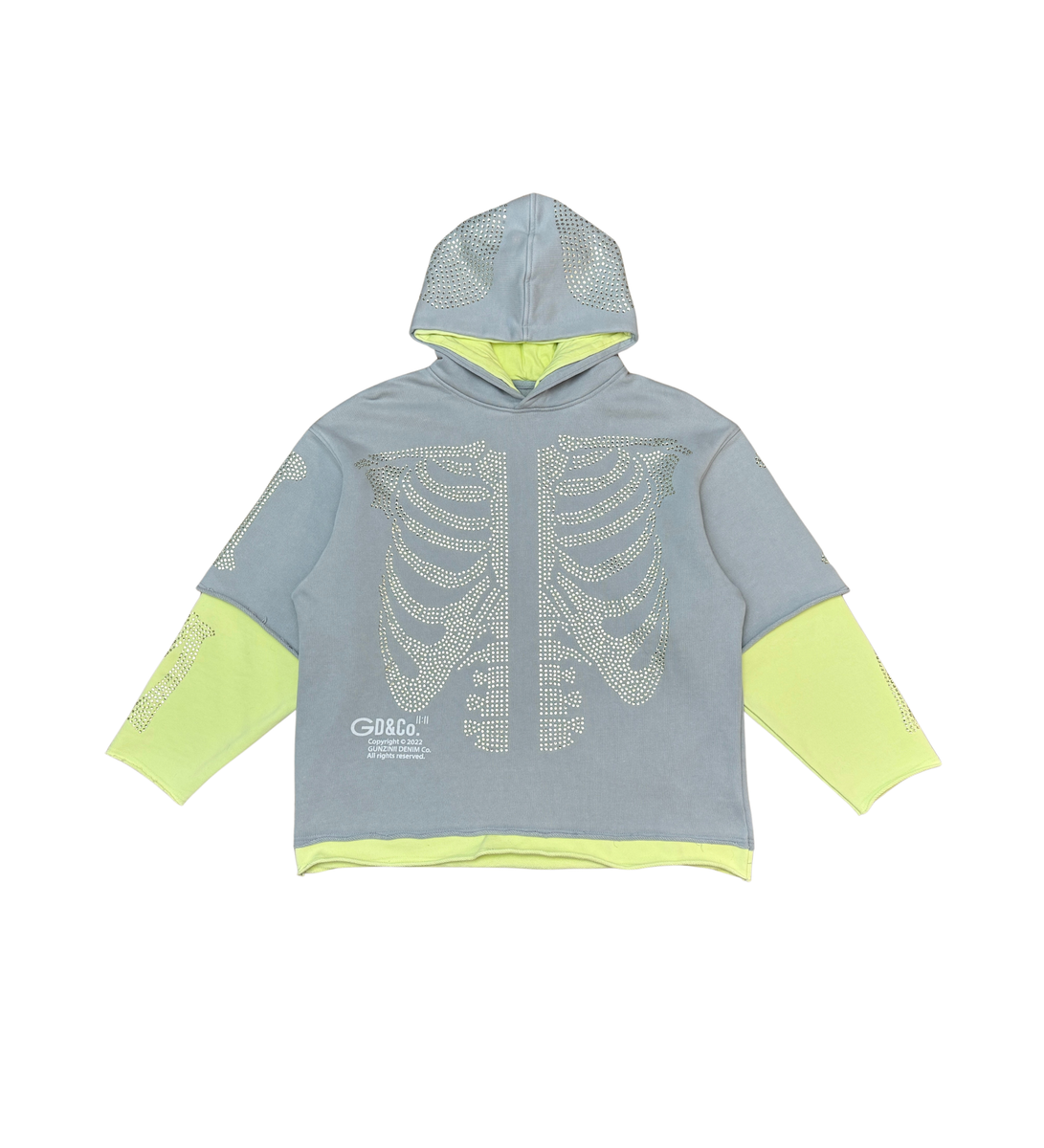 Gunzinii - Rhinestone Skeleton Hoodie - Grey - GZ524