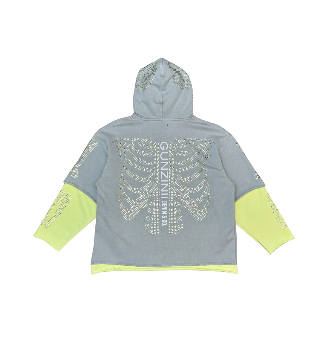 Gunzinii - Rhinestone Skeleton Hoodie - Grey - GZ524