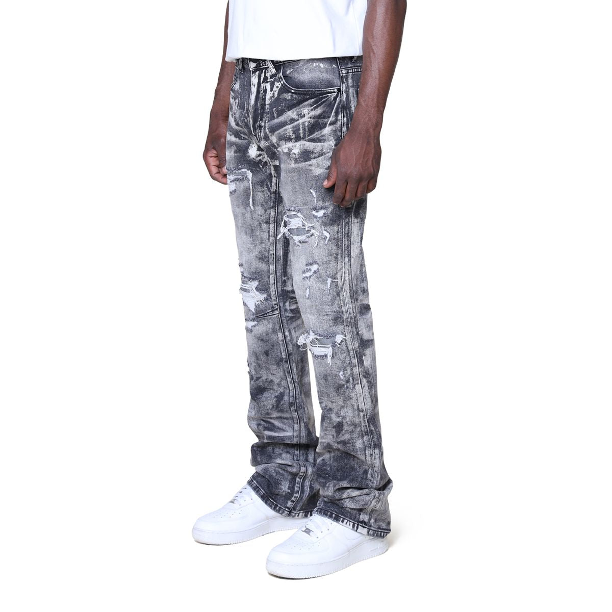 Rise - Flare Distress Denim - T.Grey - 25609
