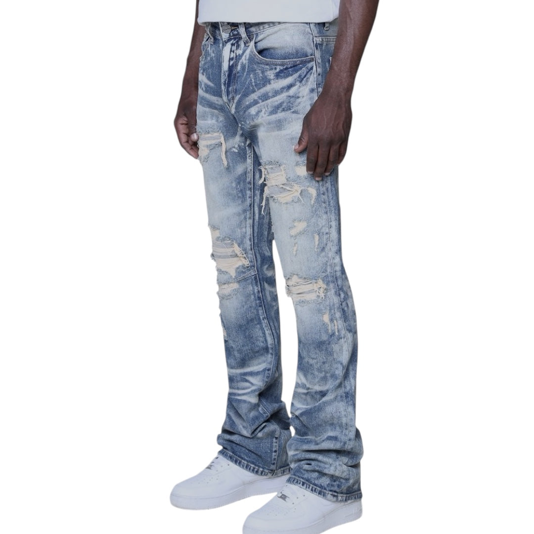 Rise - Flare Distress Denim - T.Blue - 25609