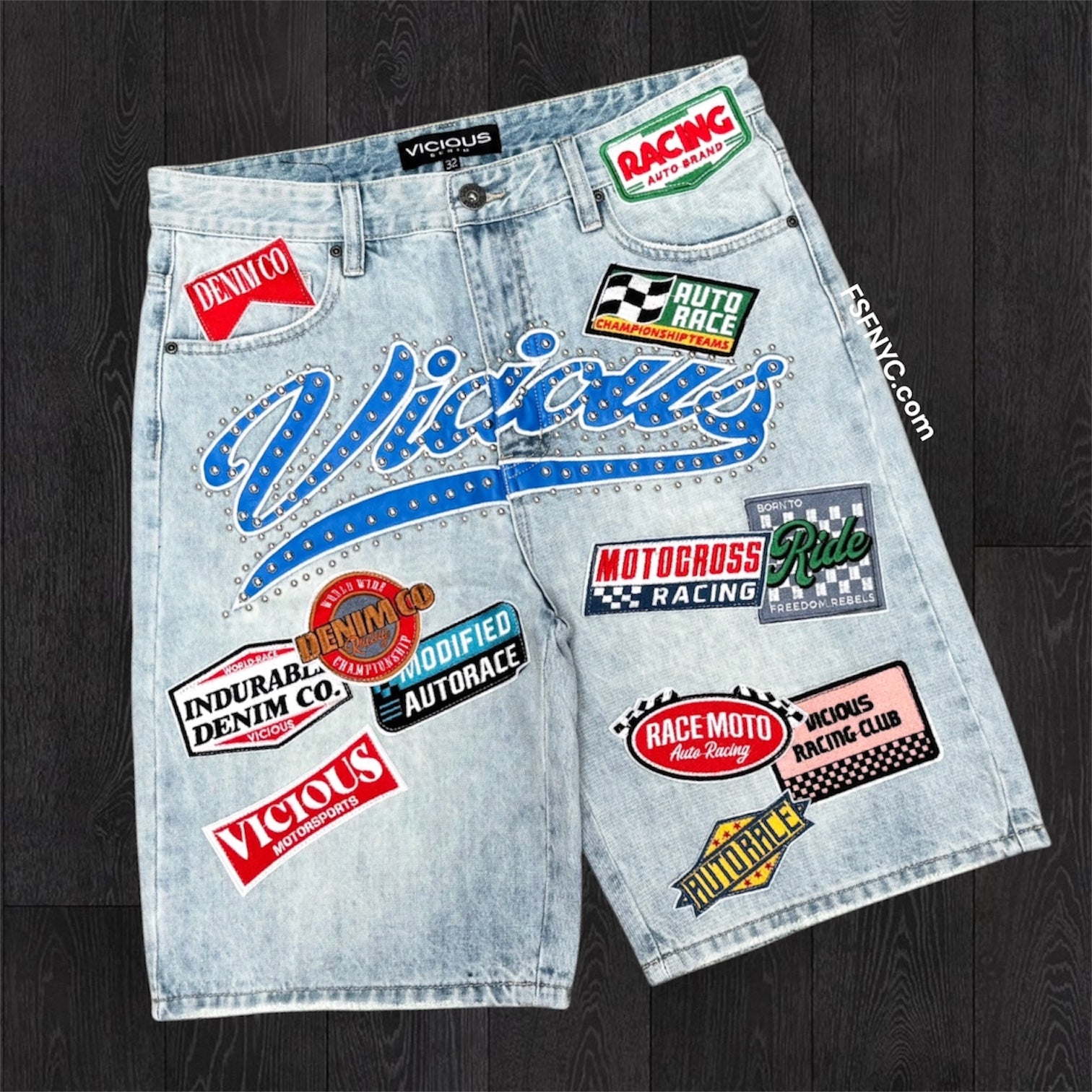 Vicious -  Moto Race Denim shorts- Lt.Blue -vc