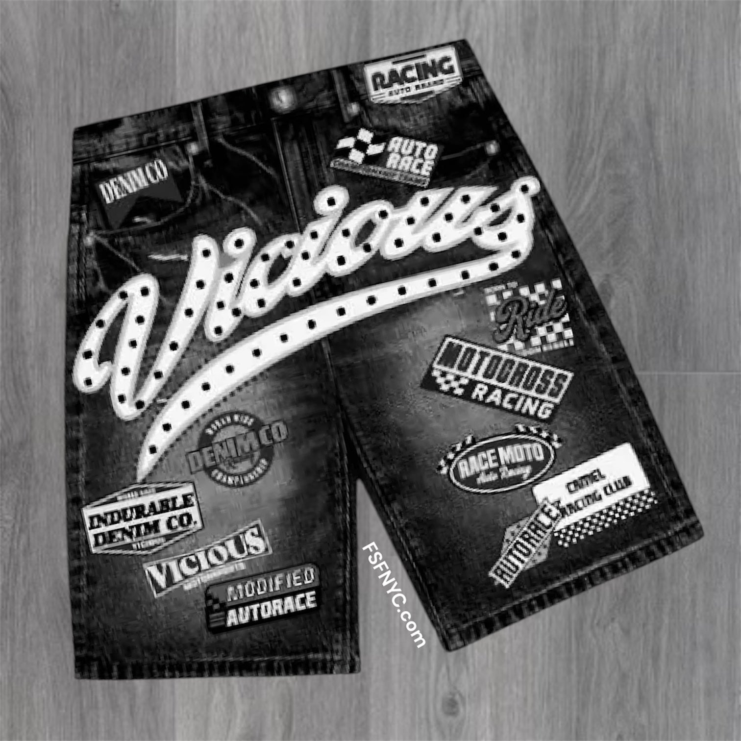 Vicious -  Moto Race Denim shorts- Blk -vc