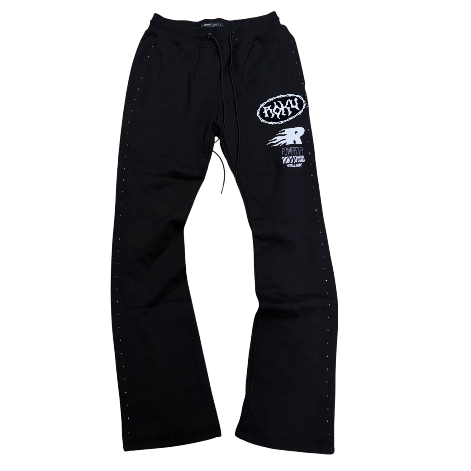 Roku - Stacked Rhinestone Saint Ghost Sweats Pants - Black - 1837