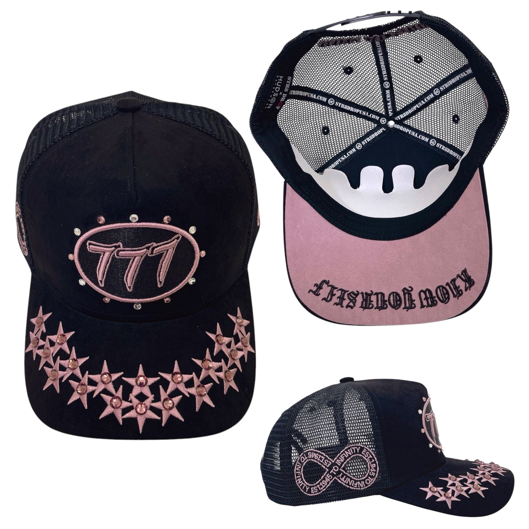 Hudson - “Stars” 777 Trucker hat - Black/Sage Pink V1