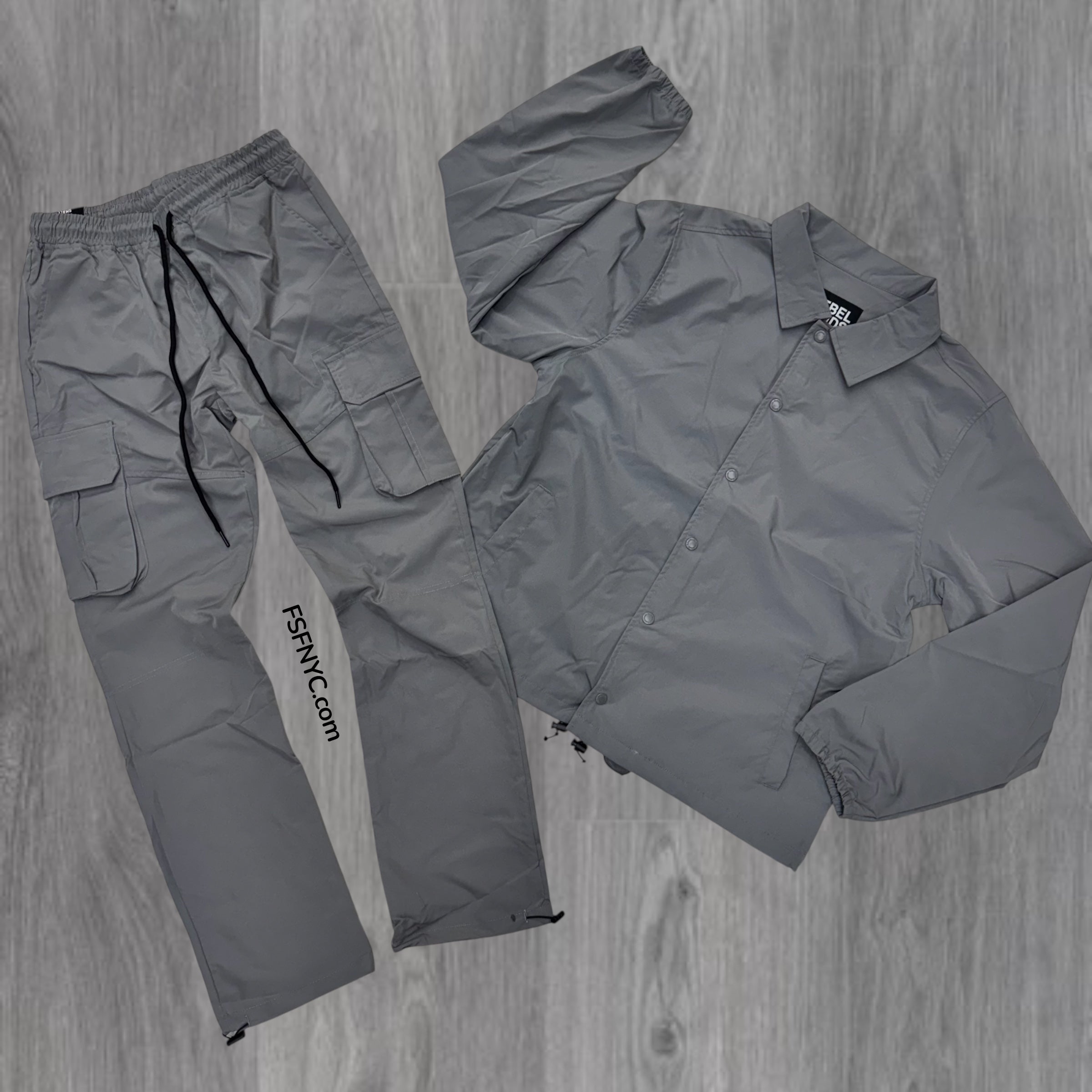 Rebel - SET - Nylon Coach Jacket & Cargo Pants - Grey - 525 421
