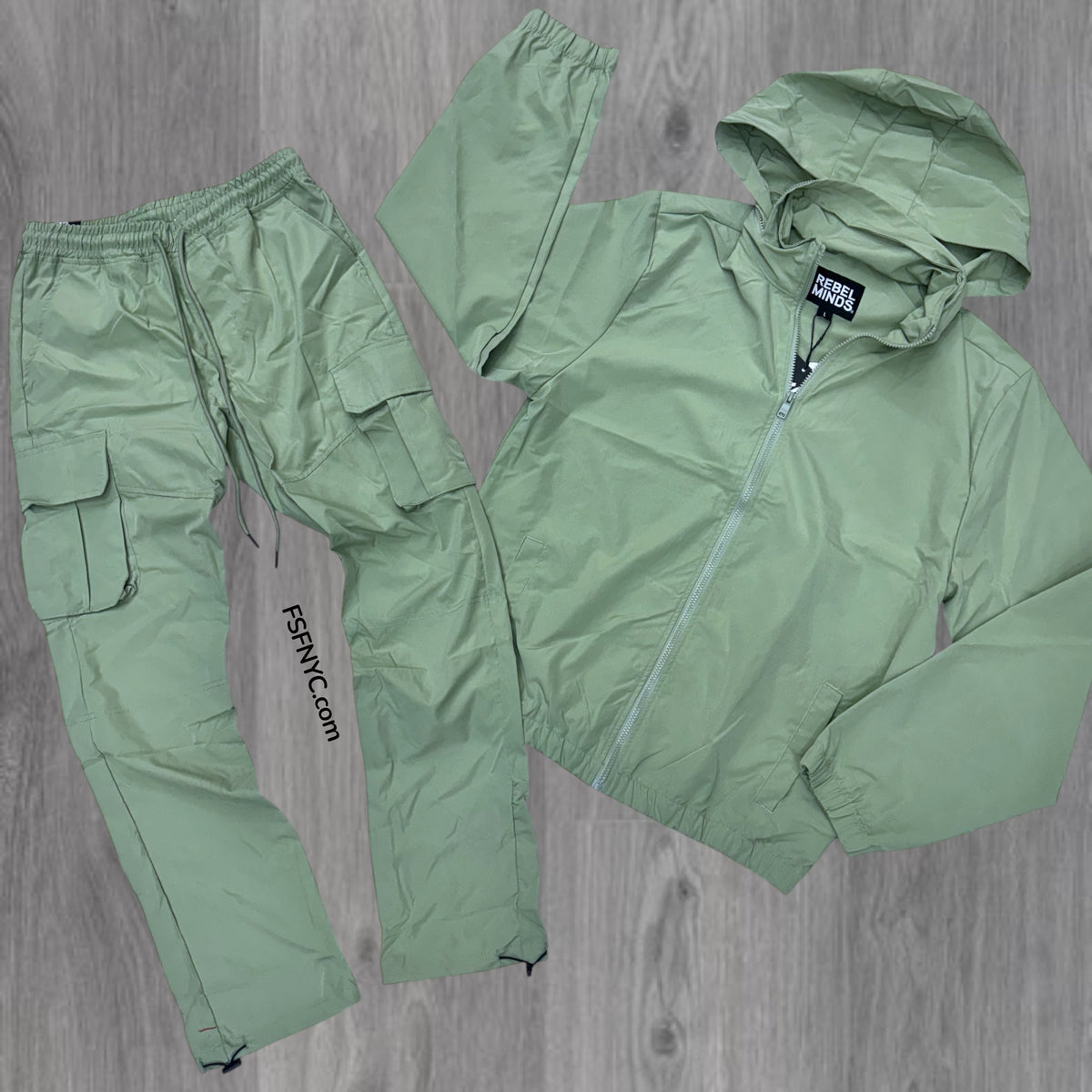 Rebel - Set - Nylon Zip Jackets & Cargo Pants - Sage - 524 421