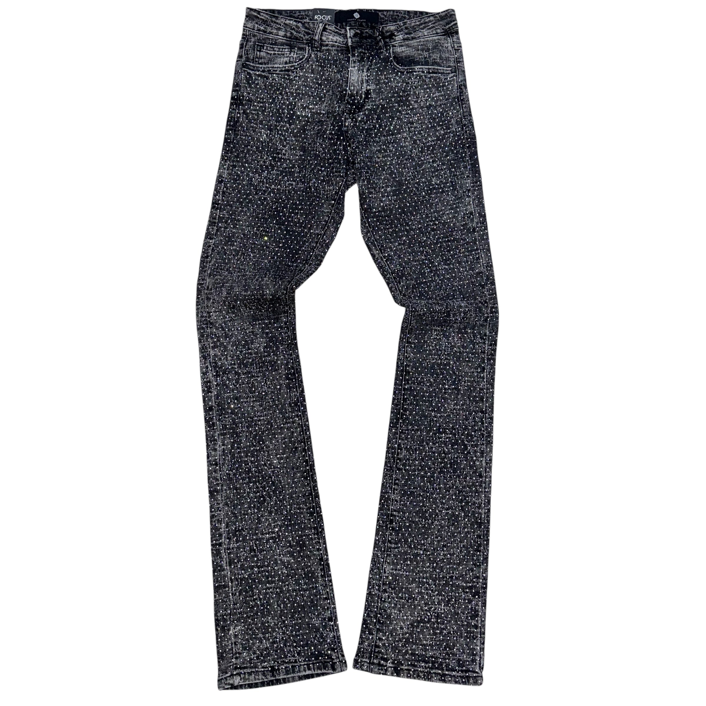 FO Stacked Rhinestone Jeans Grey 2507