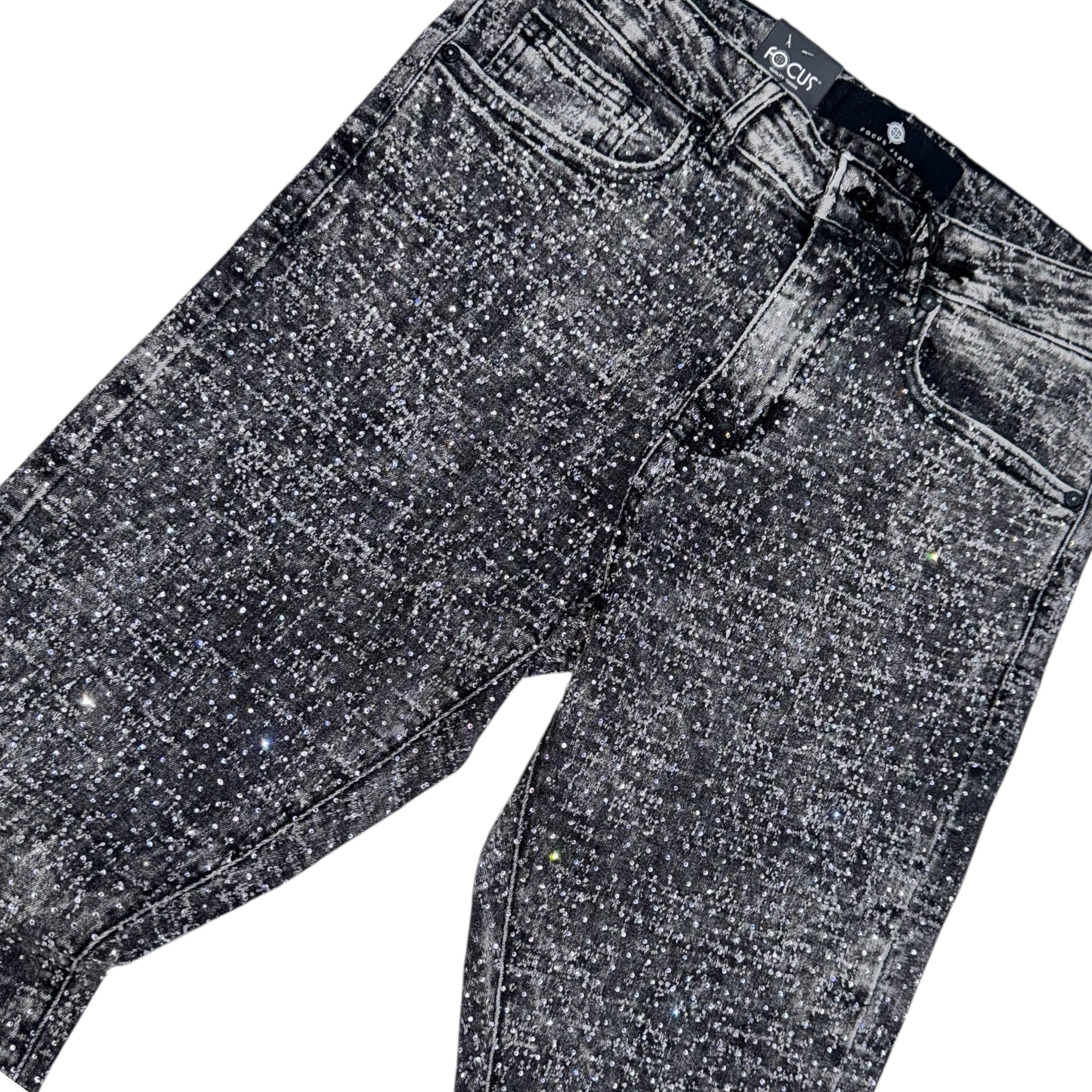 FO Stacked Rhinestone Jeans Grey 2507