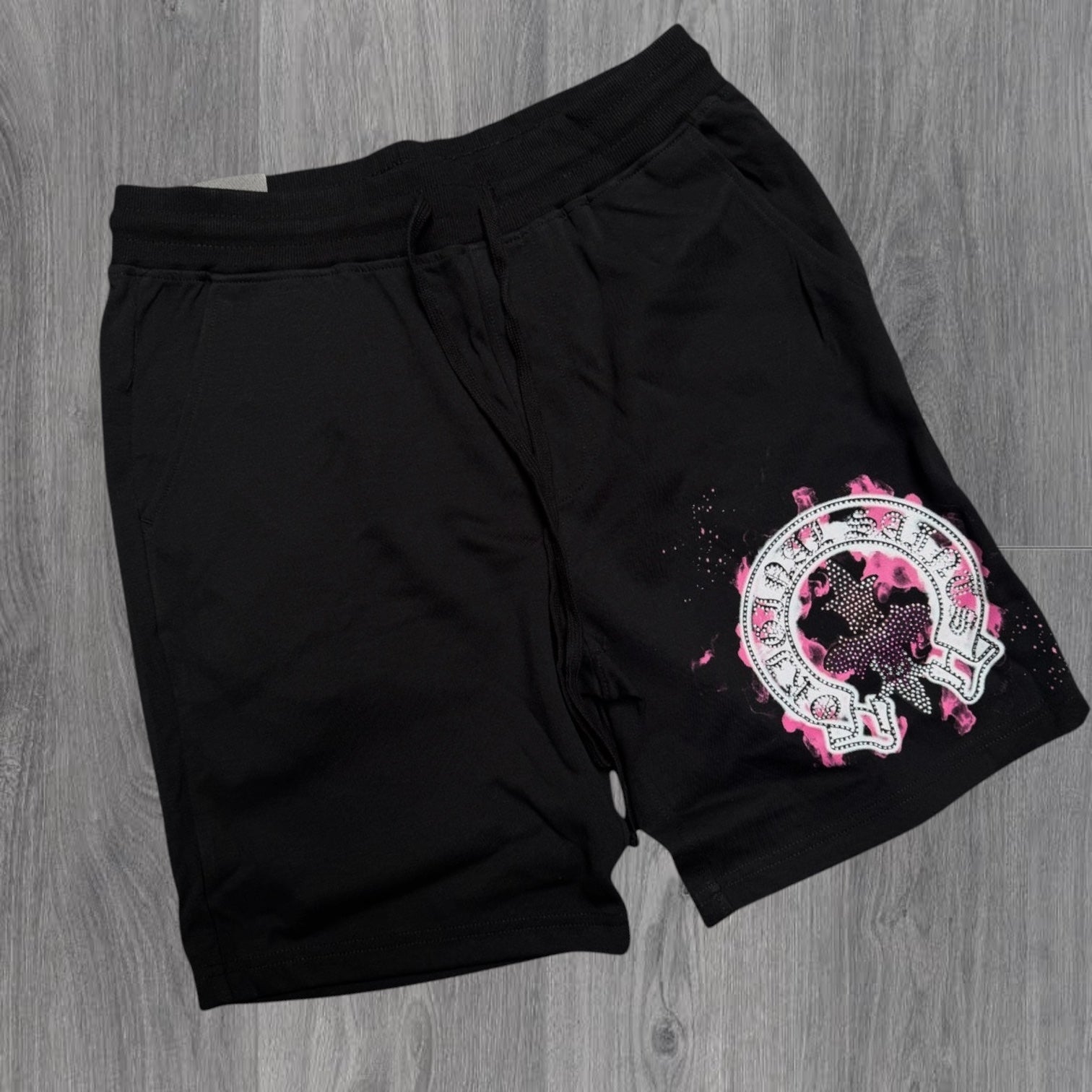 Rebel - OR Saint Rhinestone Sweat Shorts - Black - 963