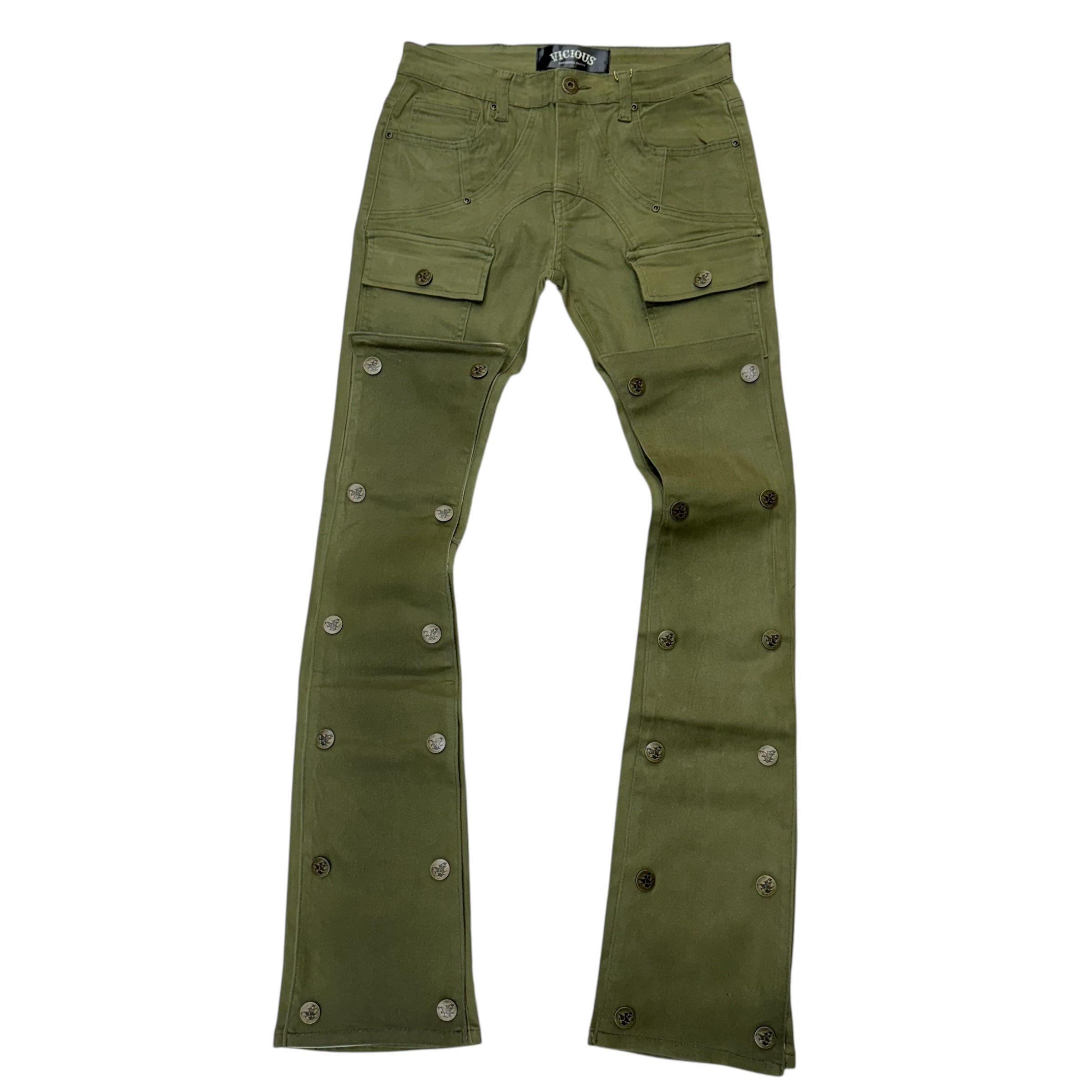 Vicious Stacked Waxed Button Denim Olive VC681