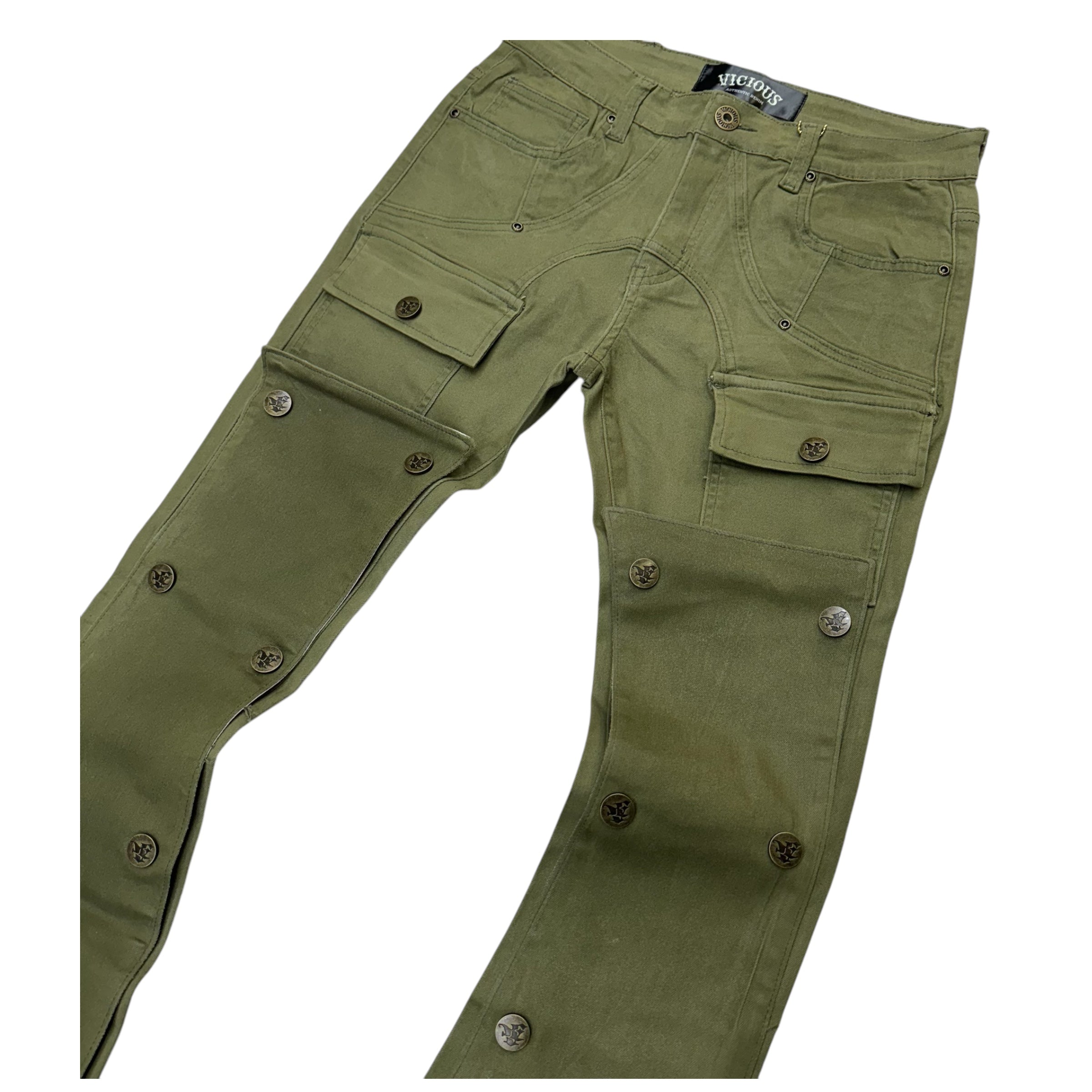 Vicious Stacked Waxed Button Denim Olive VC681