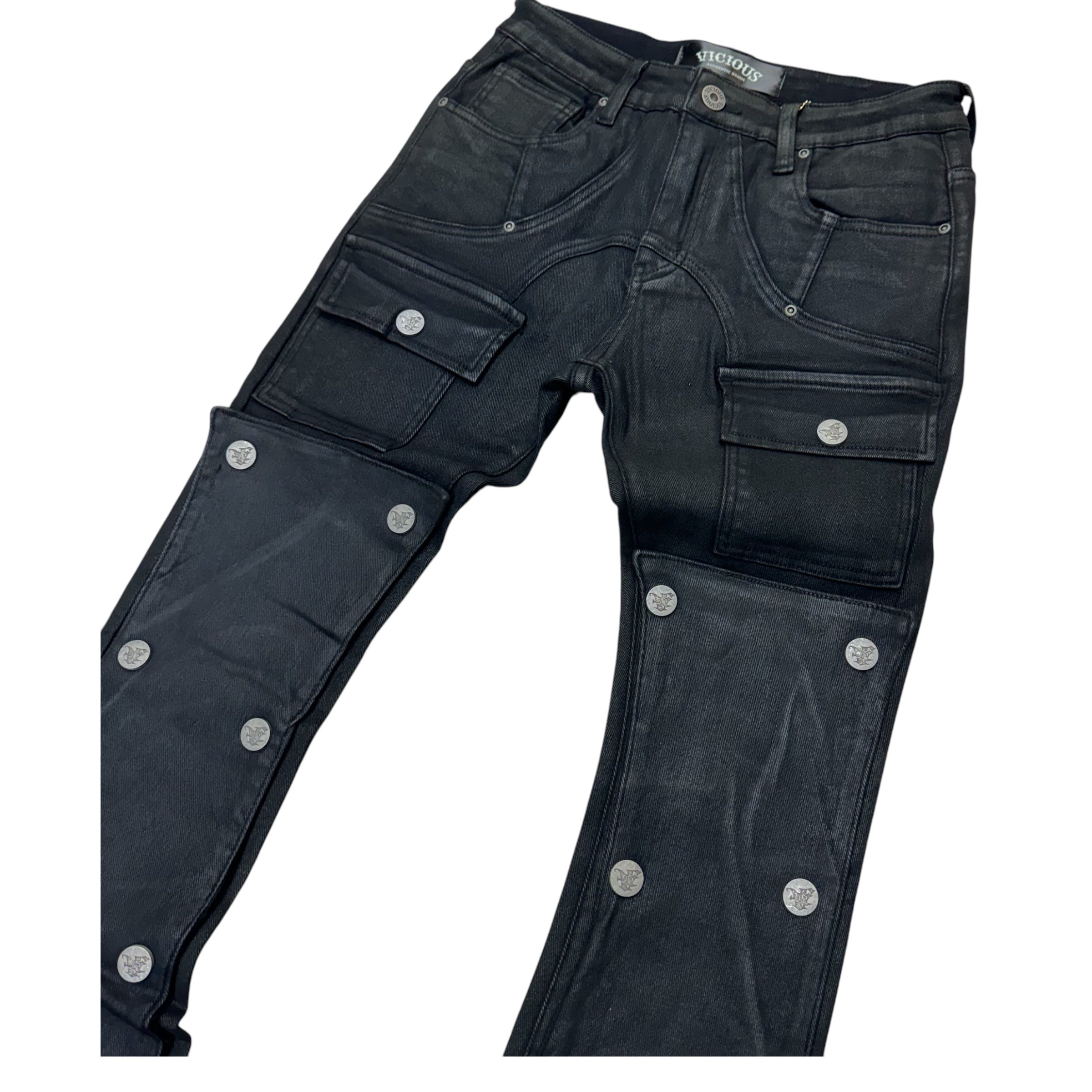 Vicious Stacked Waxed Button Denim Black VC681