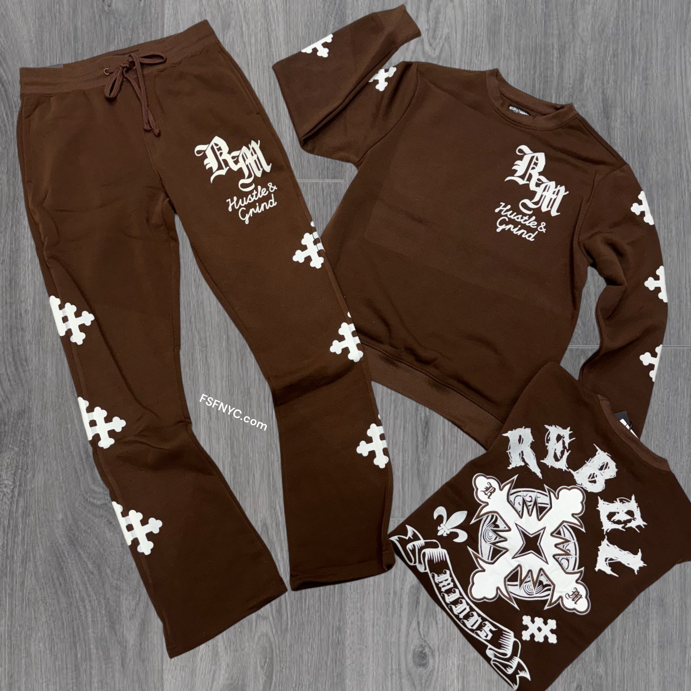 Rebel Cross Crew Sweat Suit Brown 342 442