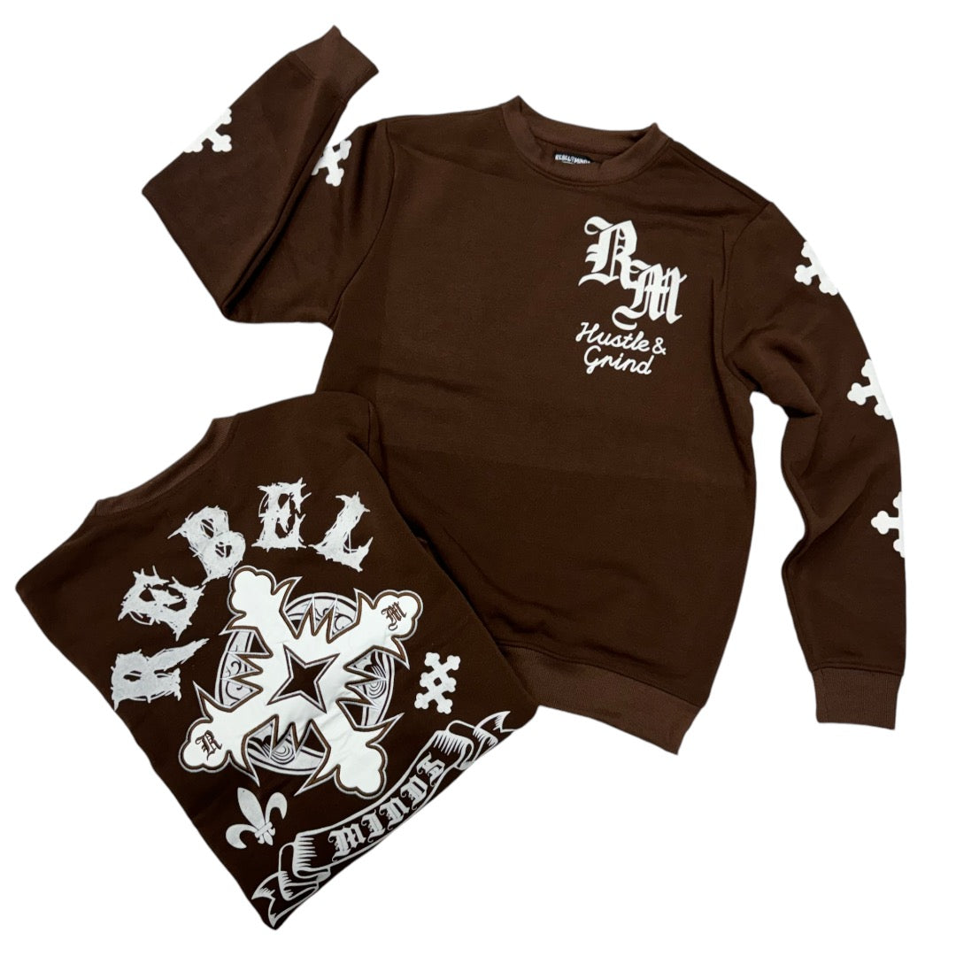 Rebel Cross Crew Sweatshirt Brown 342