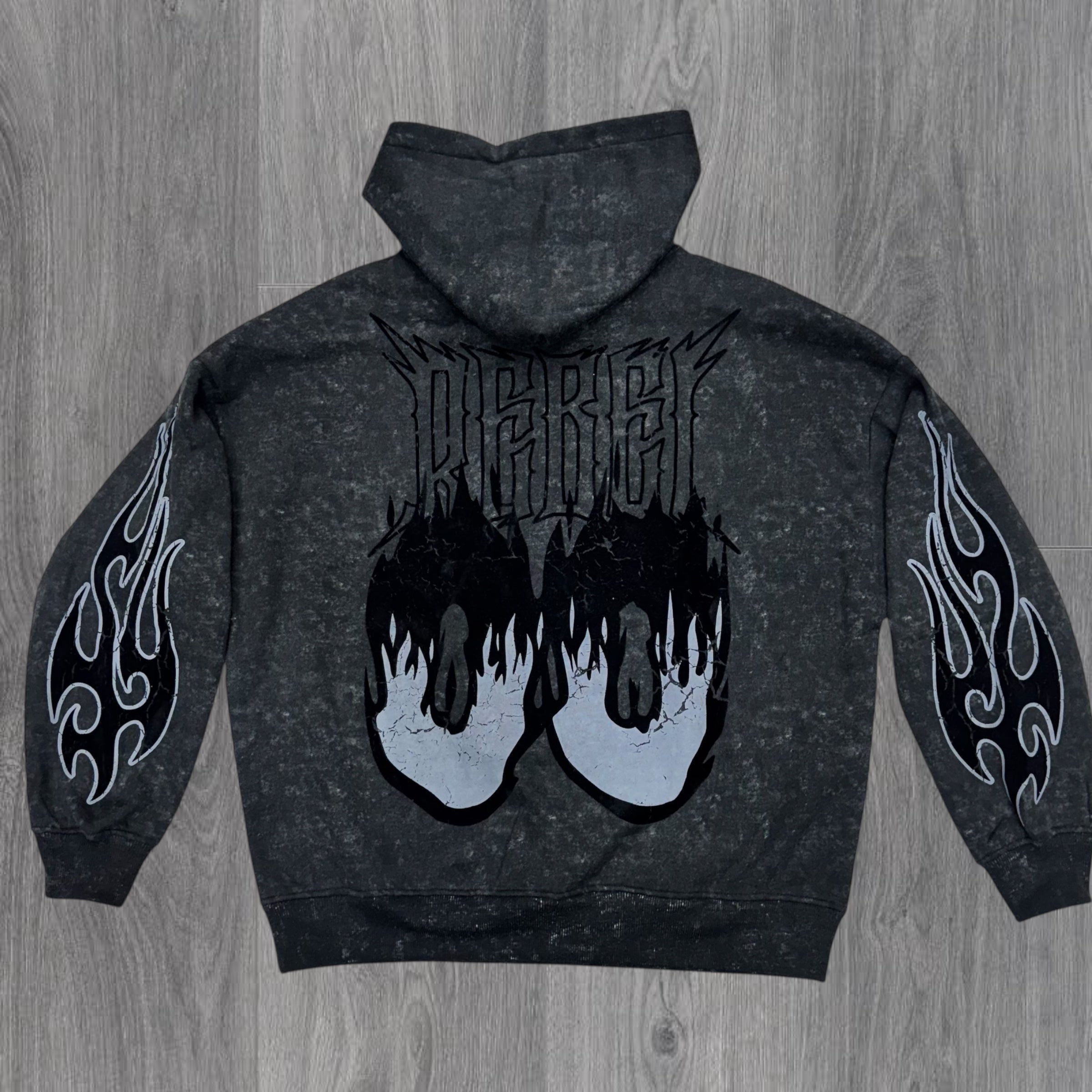 Rebel - Stacked Flame Skull Acid Wash Sweat Suit - Black - 315 415