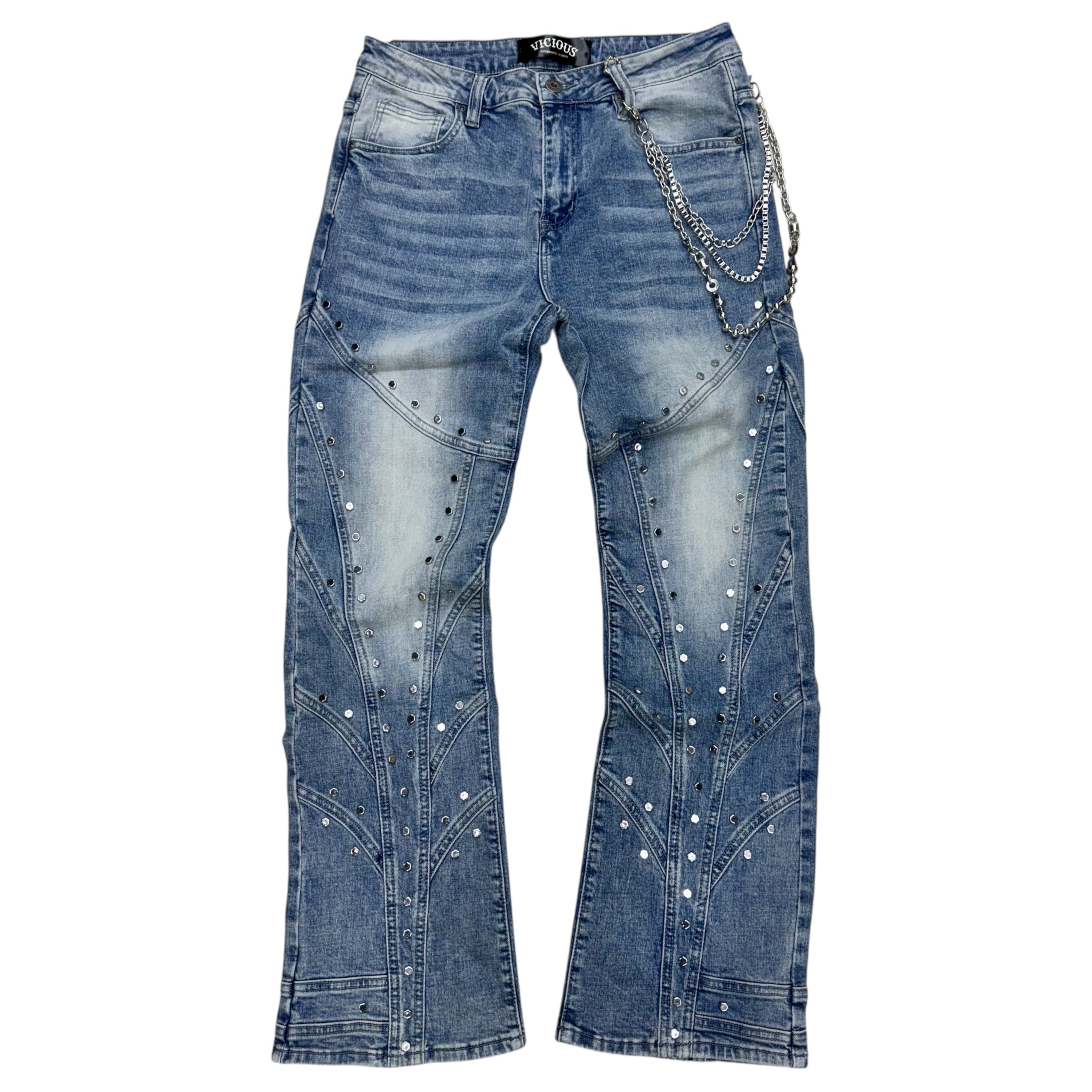 Vicious Flare Studded Denim MD Blue VC5010