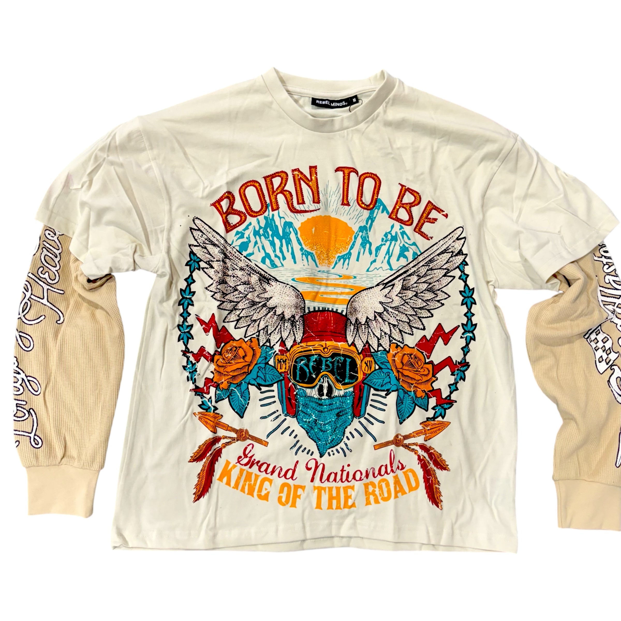 Rebel - Born to Be Long Sleeve T-shirt - Cream - 214