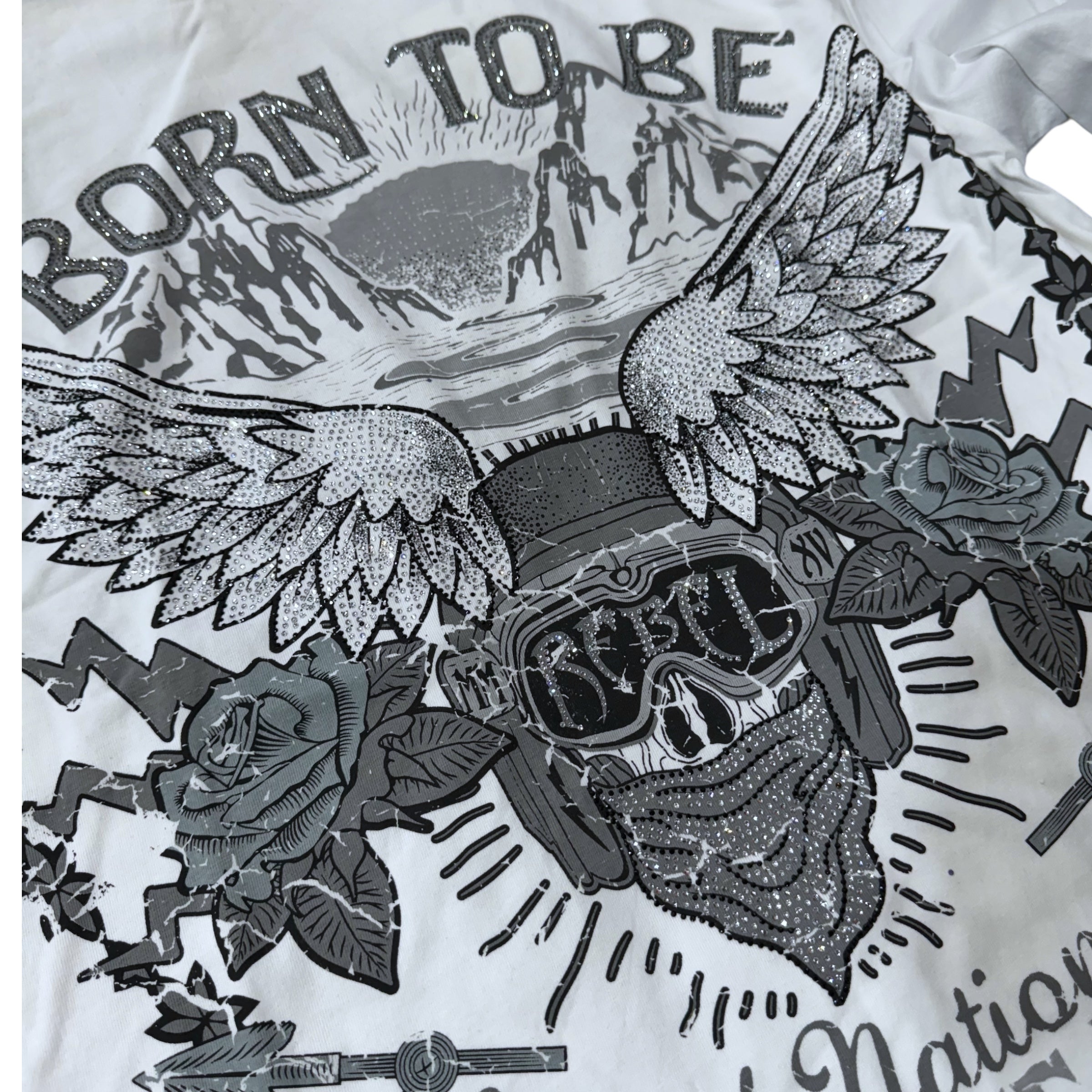 Rebel - Born to Be Long Sleeve T-shirt- White- 214