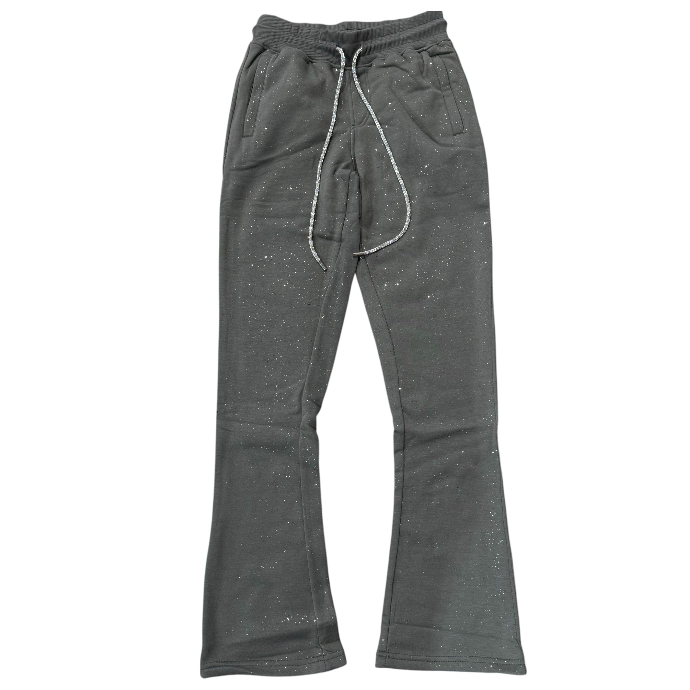 Rebel - Flare Crystal Strings Sweat Pants - Charcoal Grey  - 425