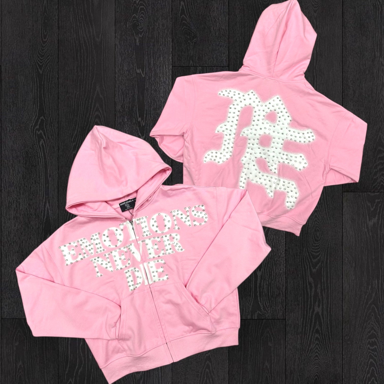 Mixed Emotion - END Rhinestone Zip Hoodie - Pink