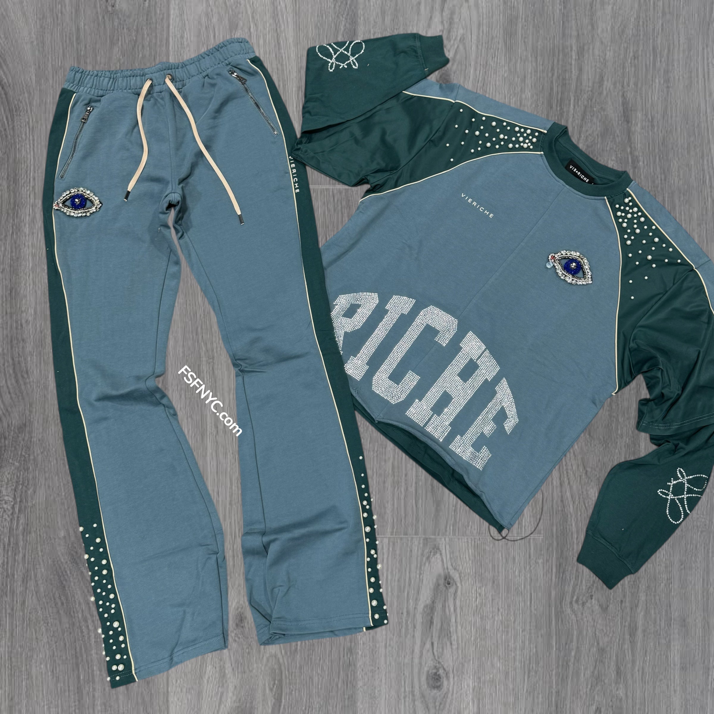 VR - Stacked Crystal Crew Sweat Suit - Blue - VR1403