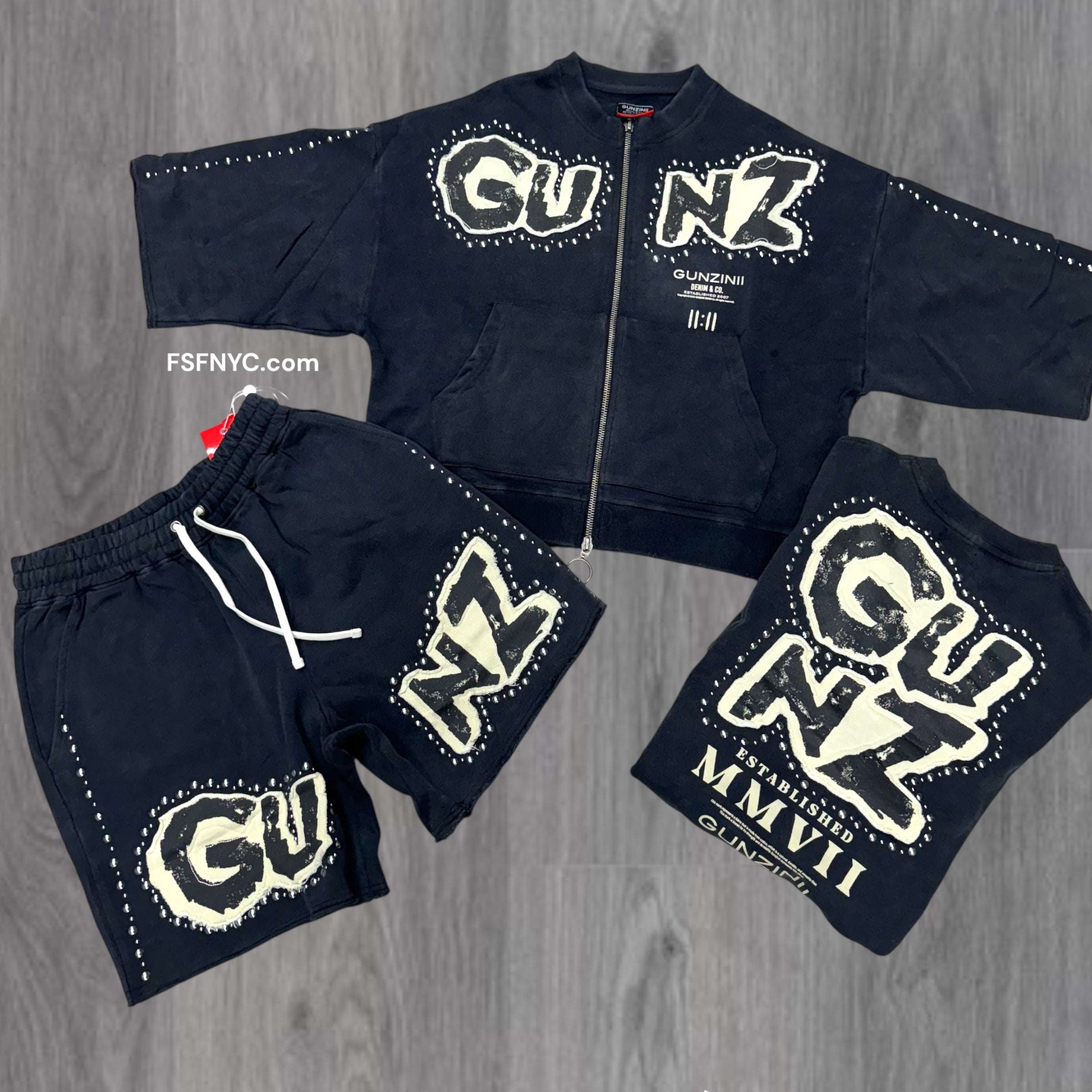 Gunzinii Zip Crop Short Set Black GZ619 618