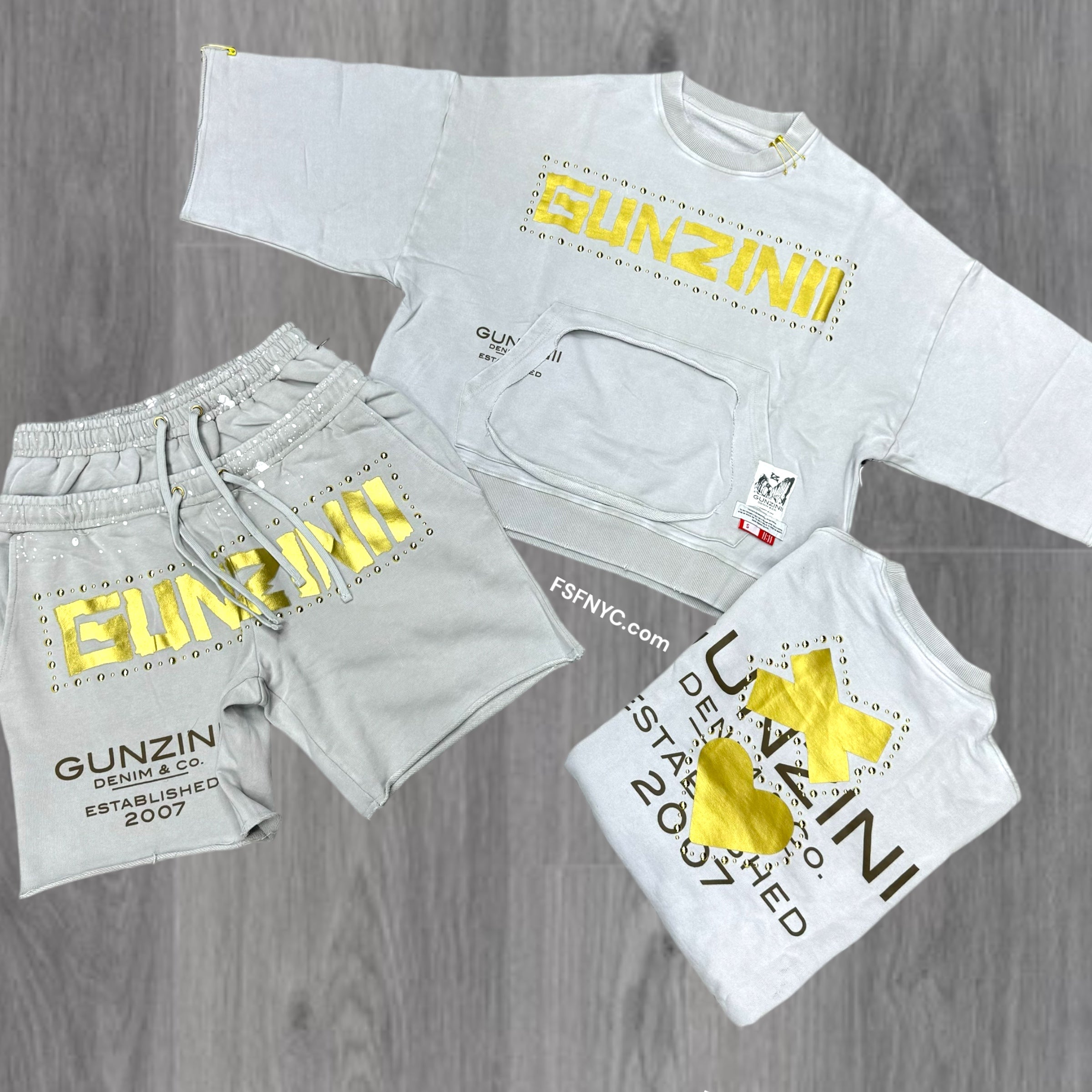 Gunzinii Studded Crop Short Set Grey GZ623 624