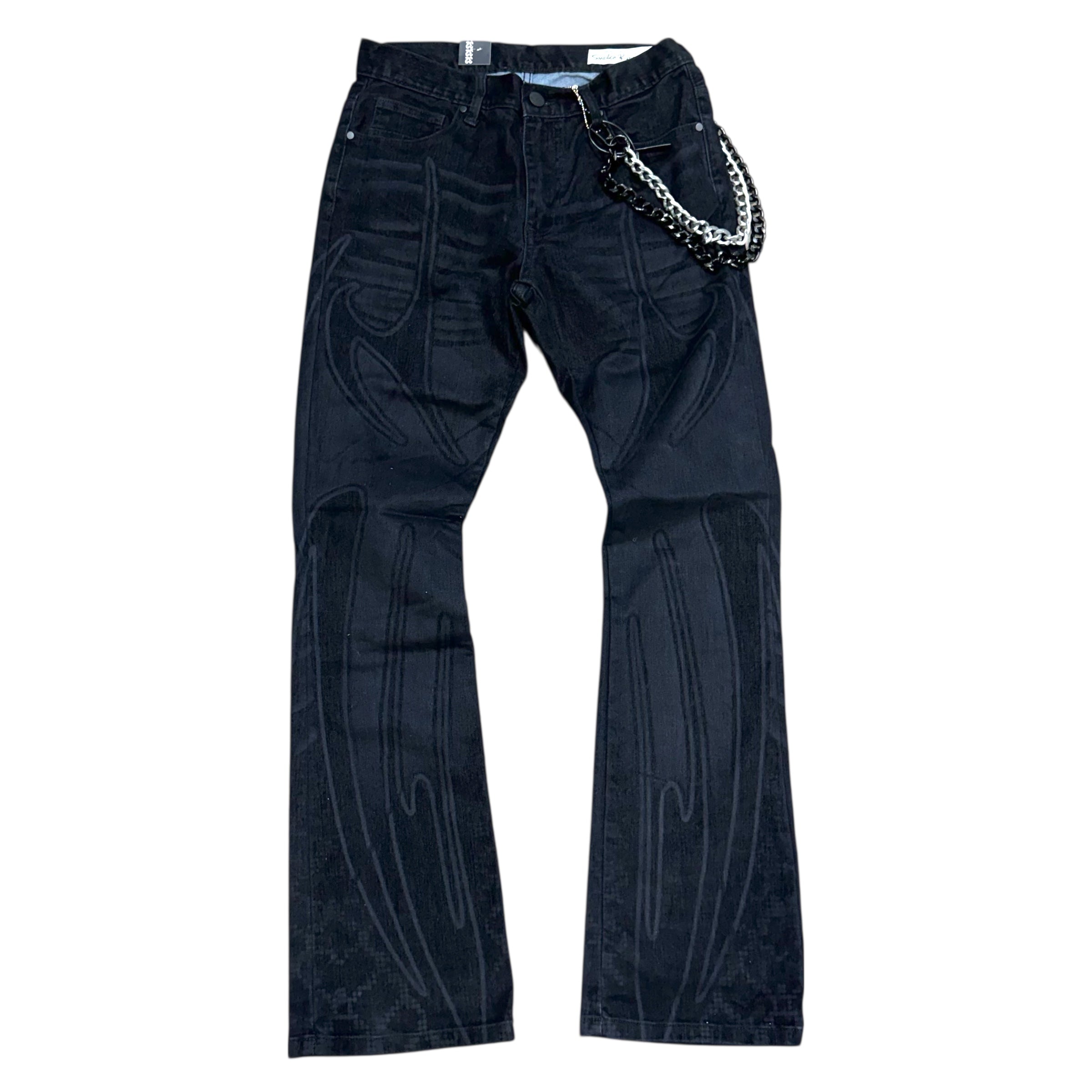 Rise - Flare Light Suede Pant w/chain - Dor.Black - 25527