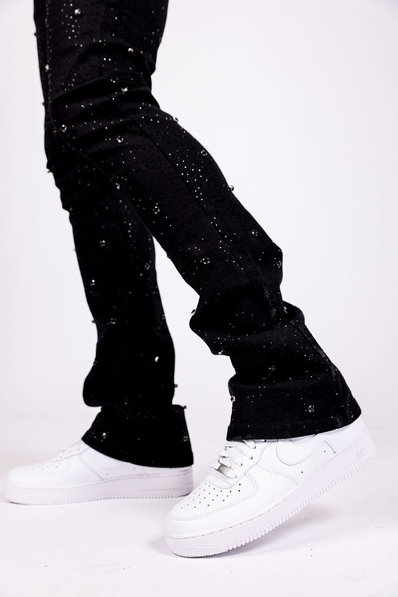 Stacked Crystal Denim Black