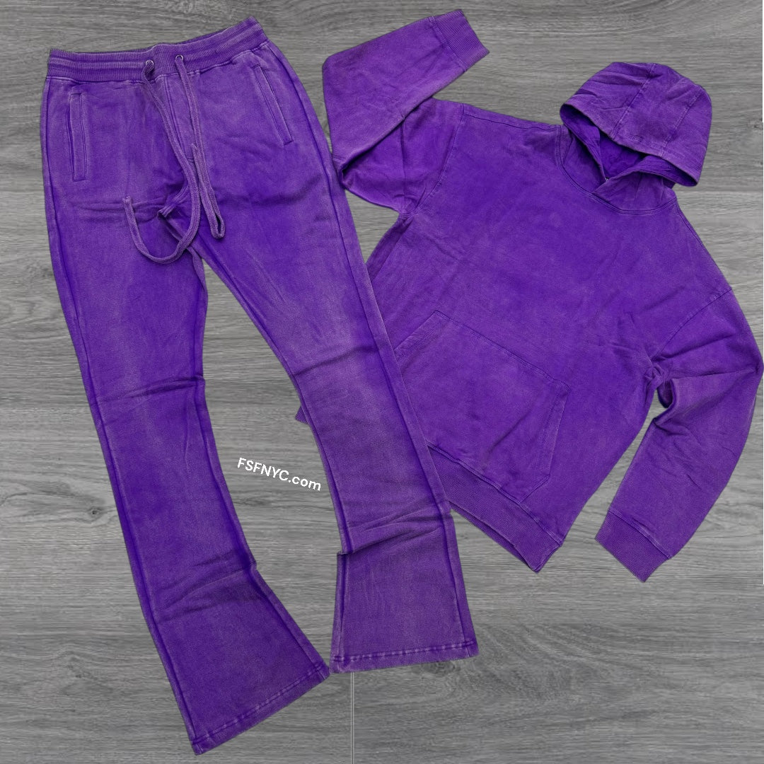 Rs Acid washed Stacked Pullover hoodie set Purple 301 401