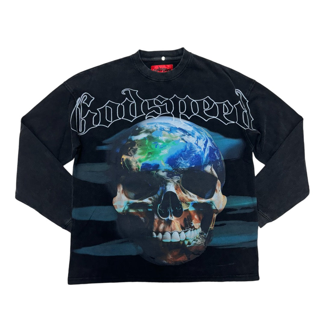 Godspeed Skull Globe Long Sleeve Tee black Charcoal