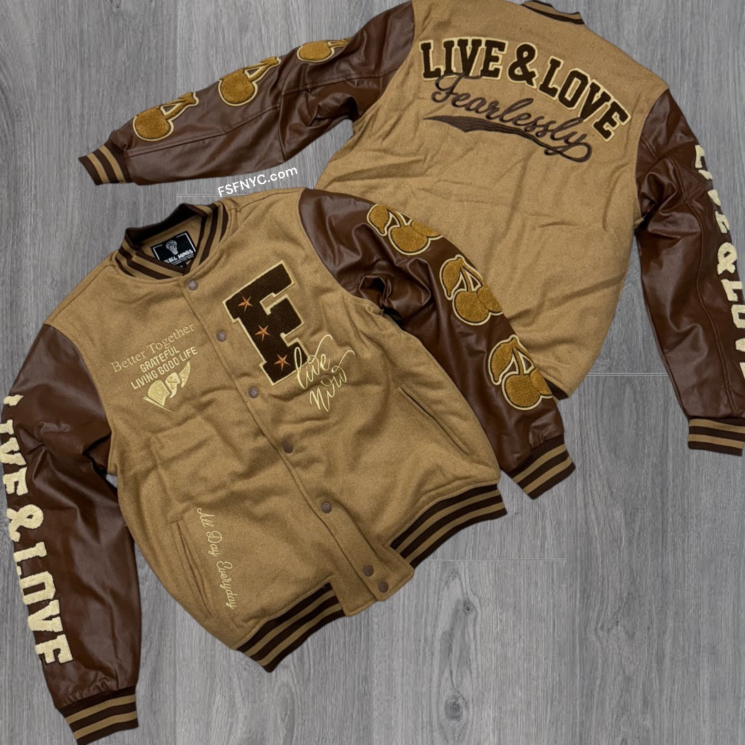 Live Melton Wool Varsity Jacket Caramel 514