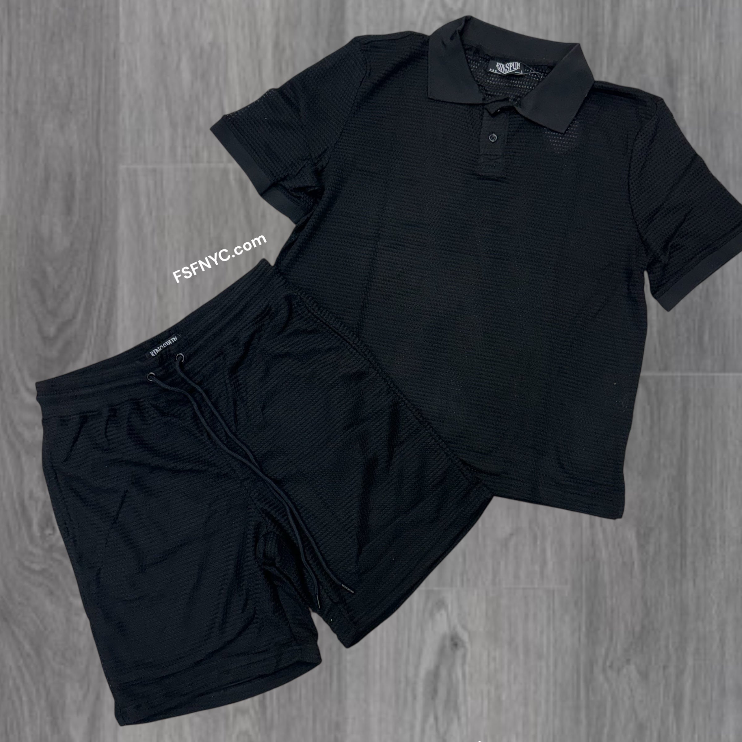 Rebel Mesh Texture Polo Set Black 142 942