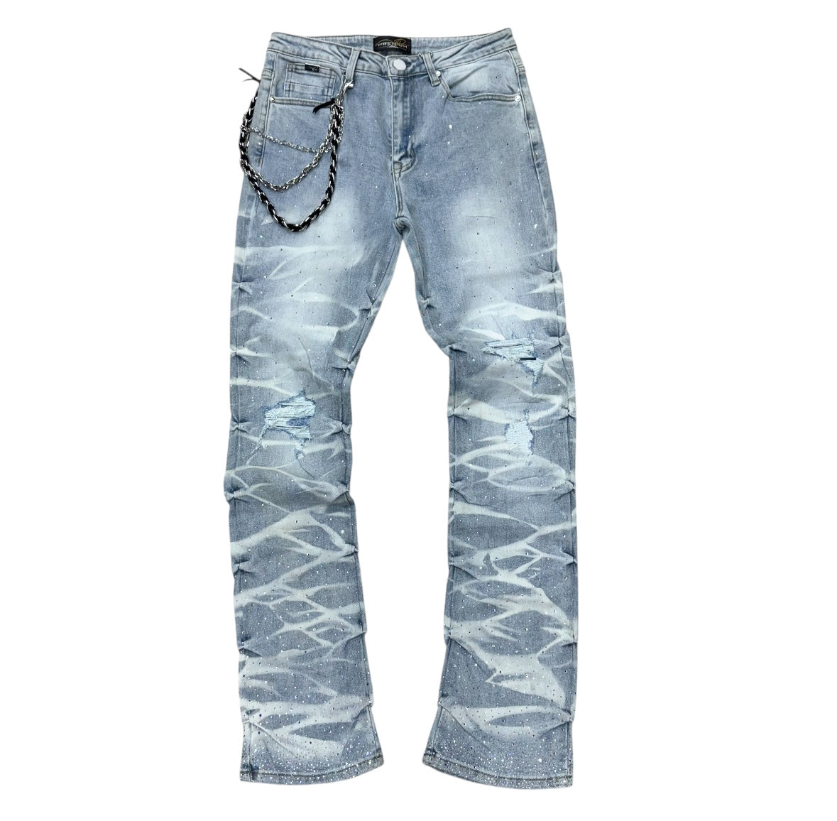 Milano - Stacked Rhinestone Denim - BLUE - 2511