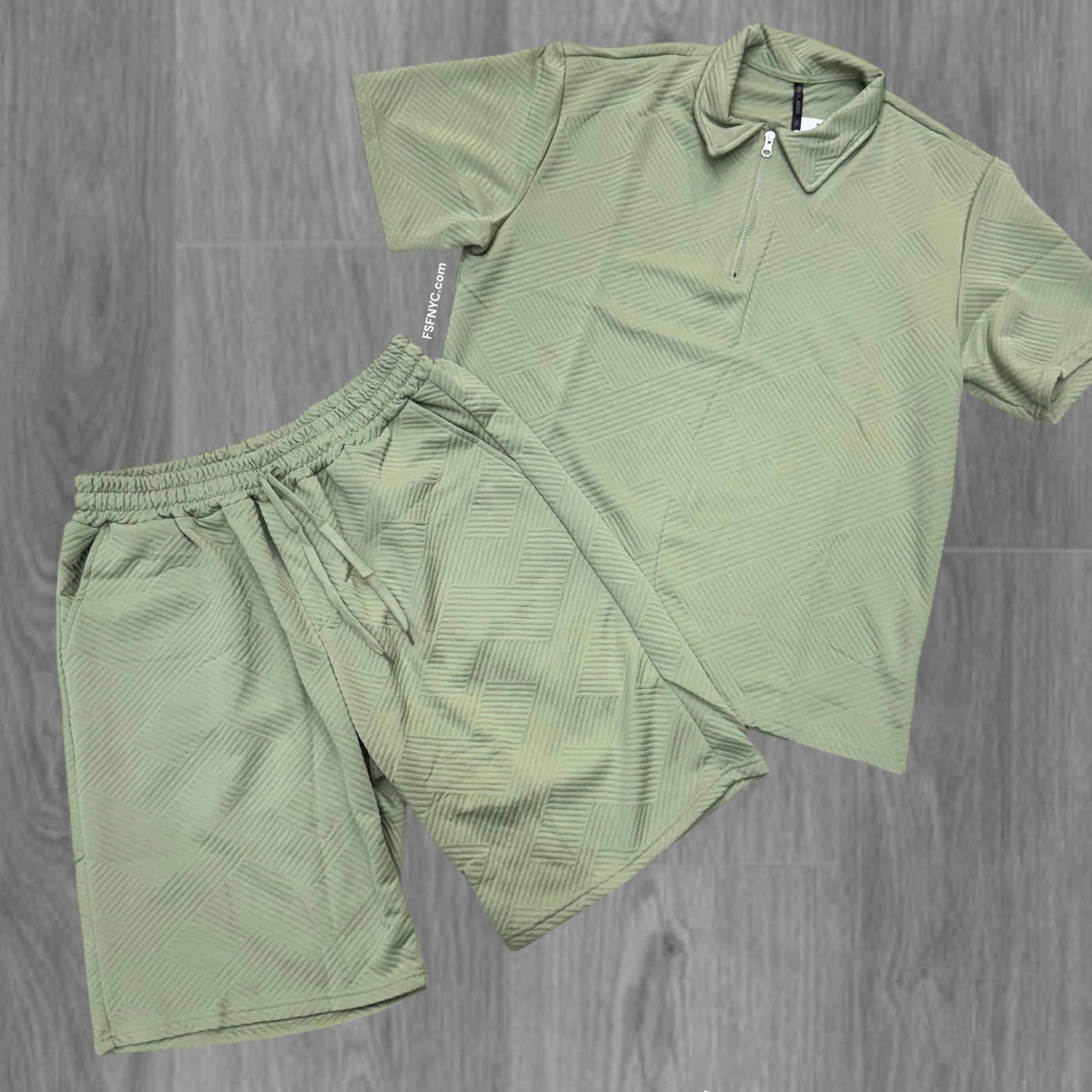 Rich Polo Zip Embosed short Set Green 1251 1248