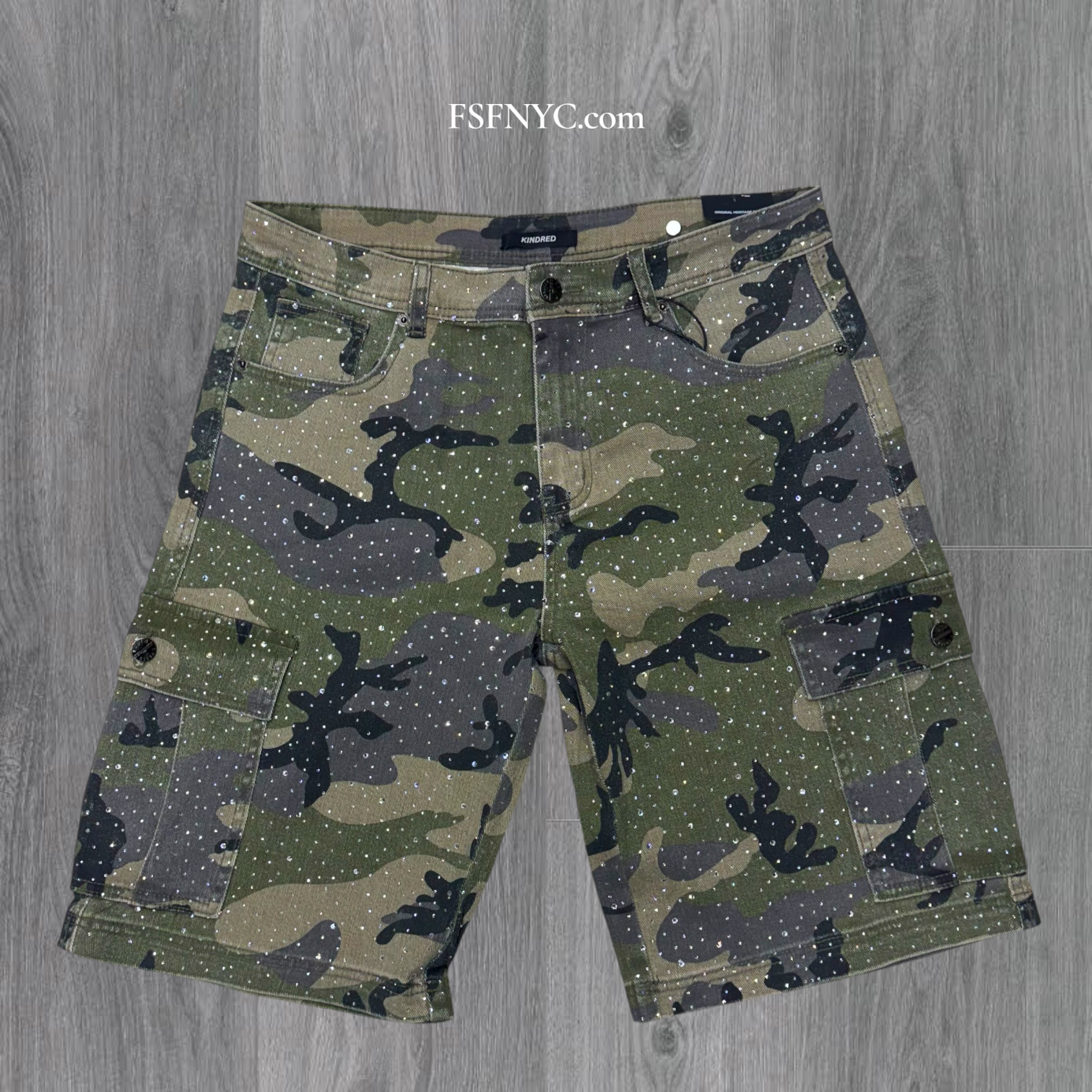 KD - Rhinestones Cargo Denim Shorts - Camo - KD2228