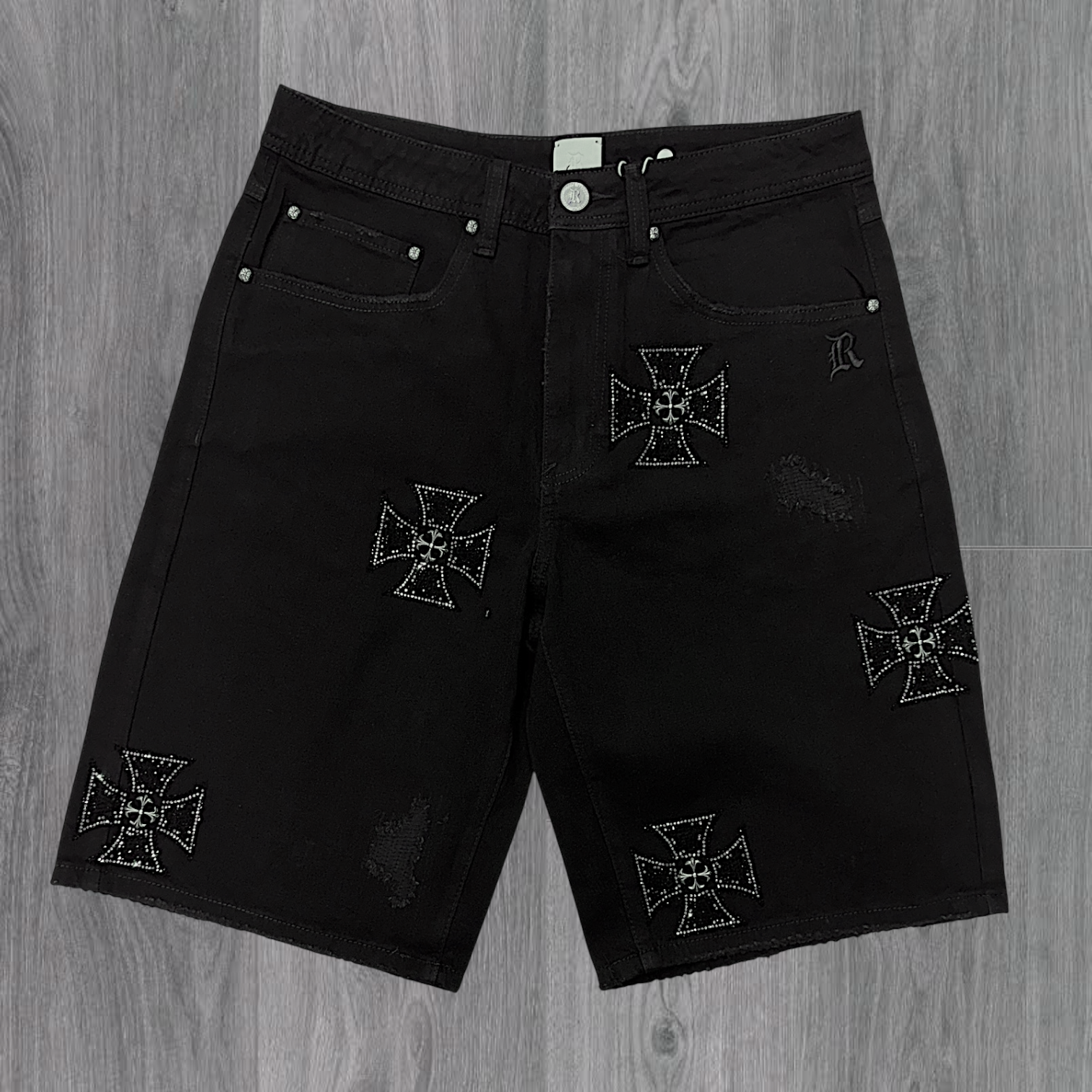 Rebel - Rhinestone  Denim Shorts  - Black  - 992 (Copy)
