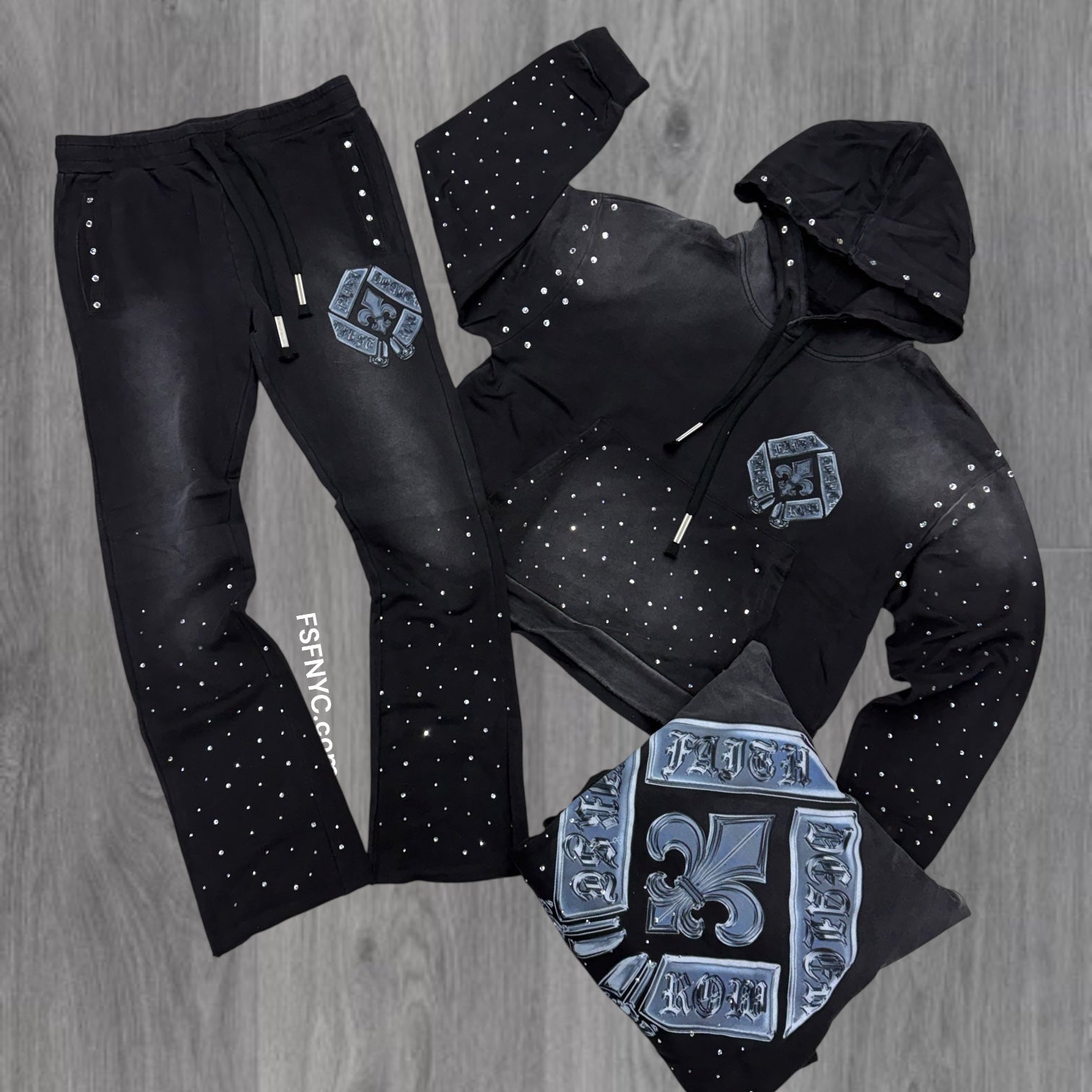 FR - Stacked Rhinestone Set - Washed Black