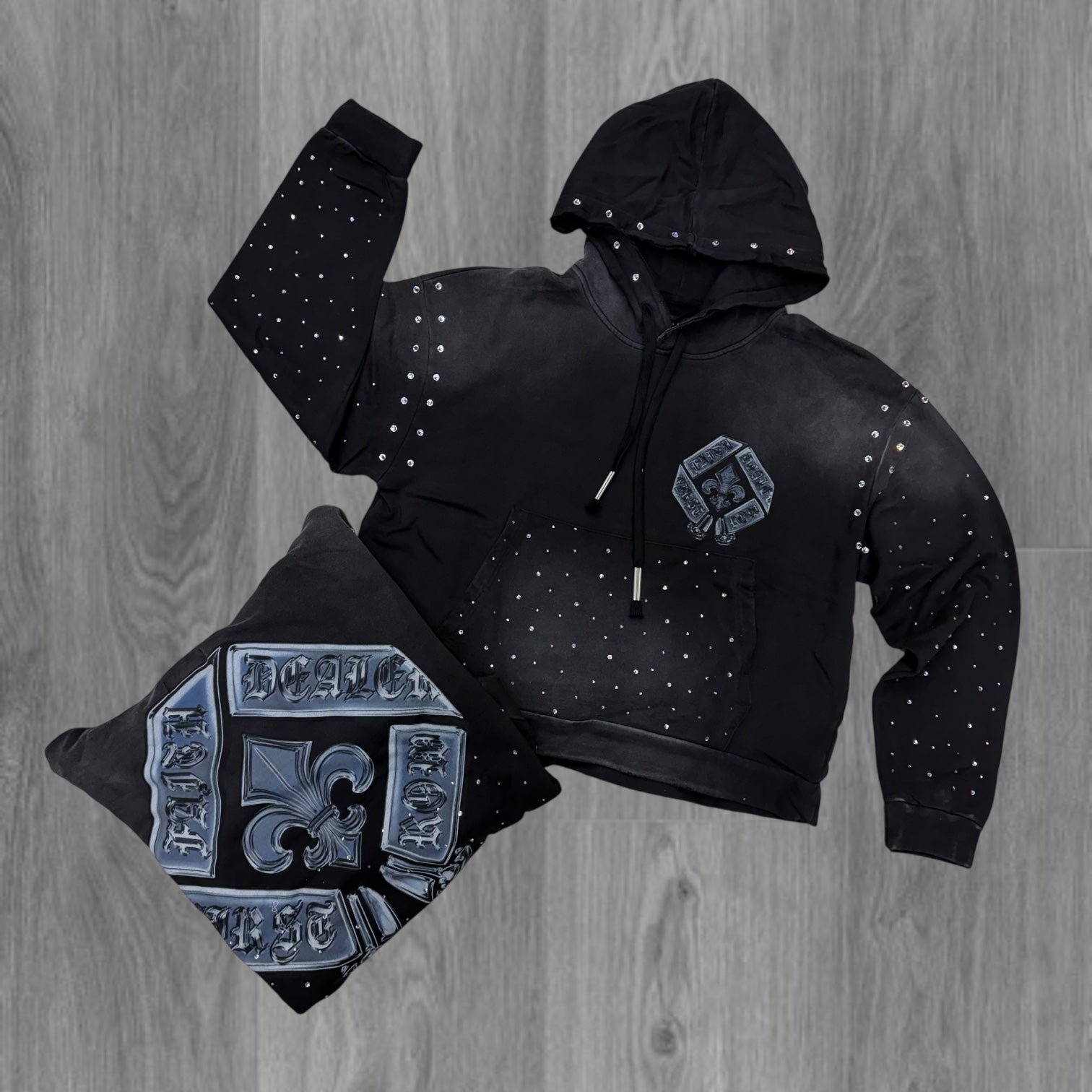 FR - Rhinestone Hoodie - Washed Black
