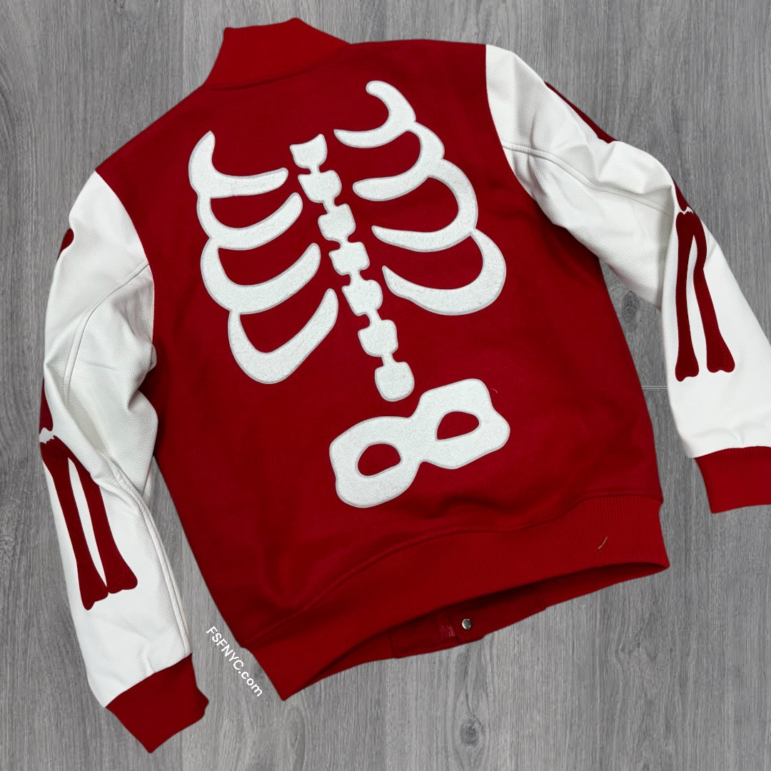 Roku Skeleton Varsity Jacket (wool/leather) Red