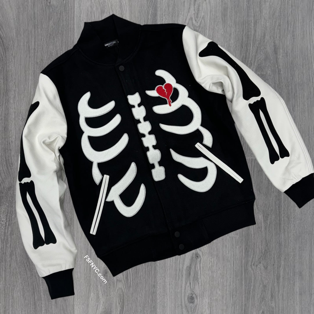 Roku Skeleton Varsity Jacket (wool/leather) Black