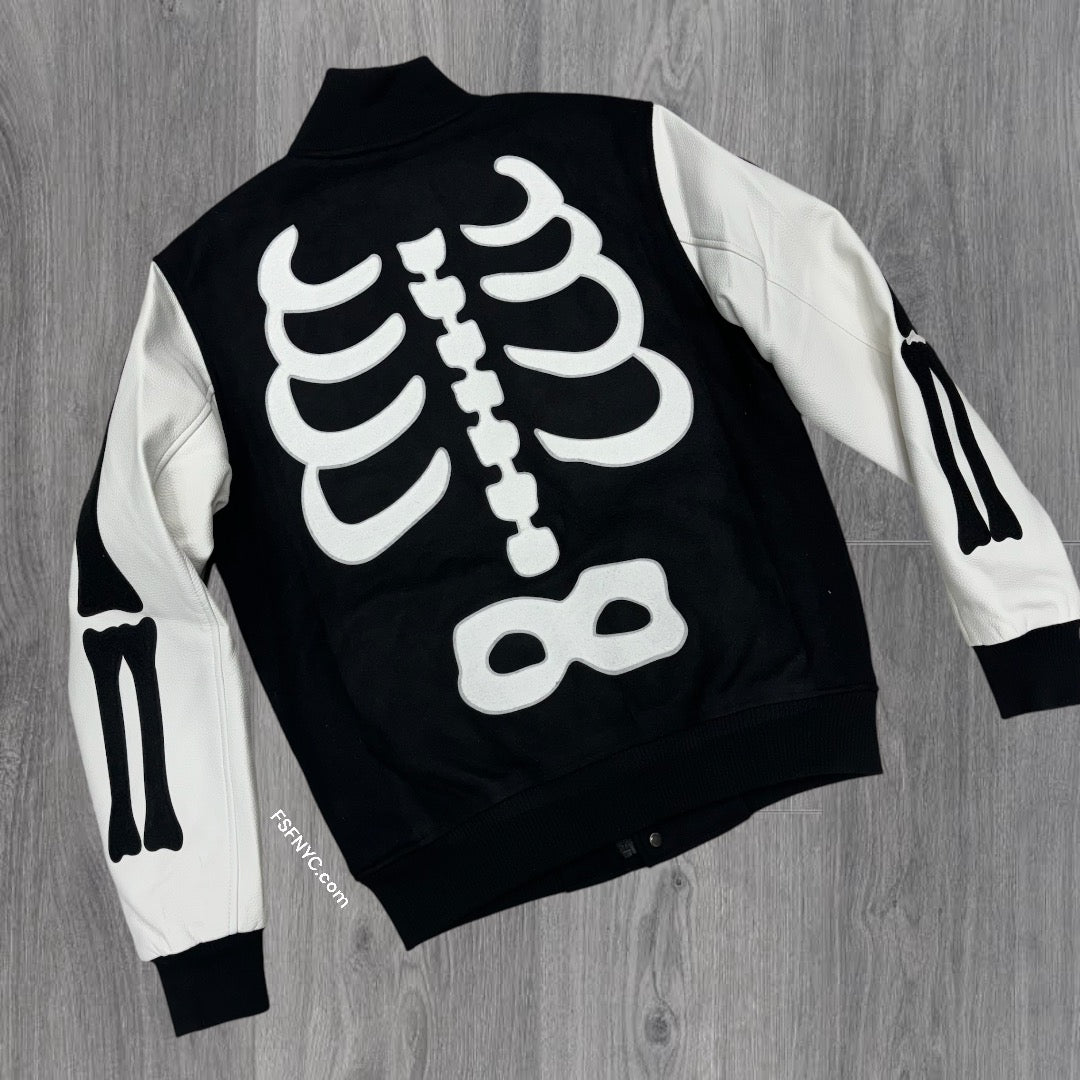 Roku Skeleton Varsity Jacket (wool/leather) Black