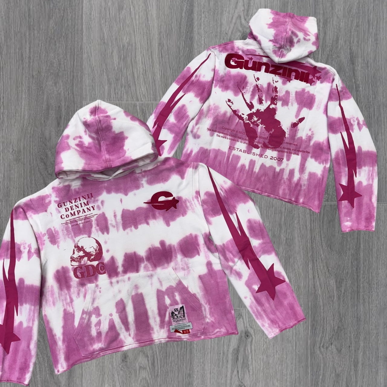Gunzinii - Tye Dye Cut off Hoodie - Pink - GZ581