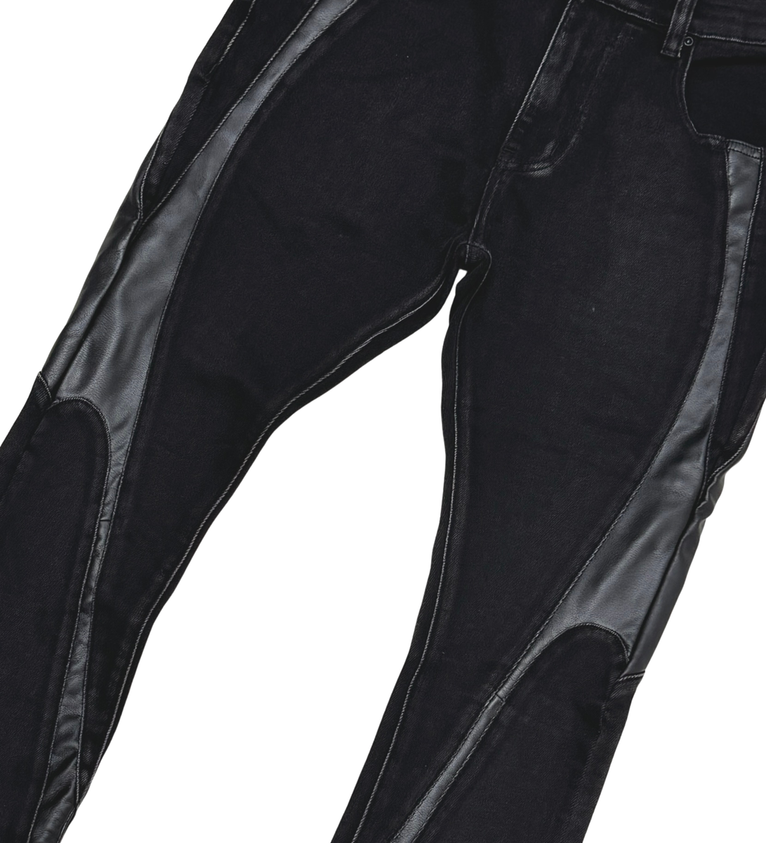 Vicious Stacked w/leather Details Denim Black Vc5000